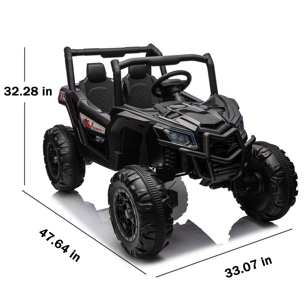 Track 7 24V Ride on UTV, 2-Seater Ride on Car with Remote Control, Music, 2 Speed, Key Start, 4x4 Ride on Off-Road Truck, Black