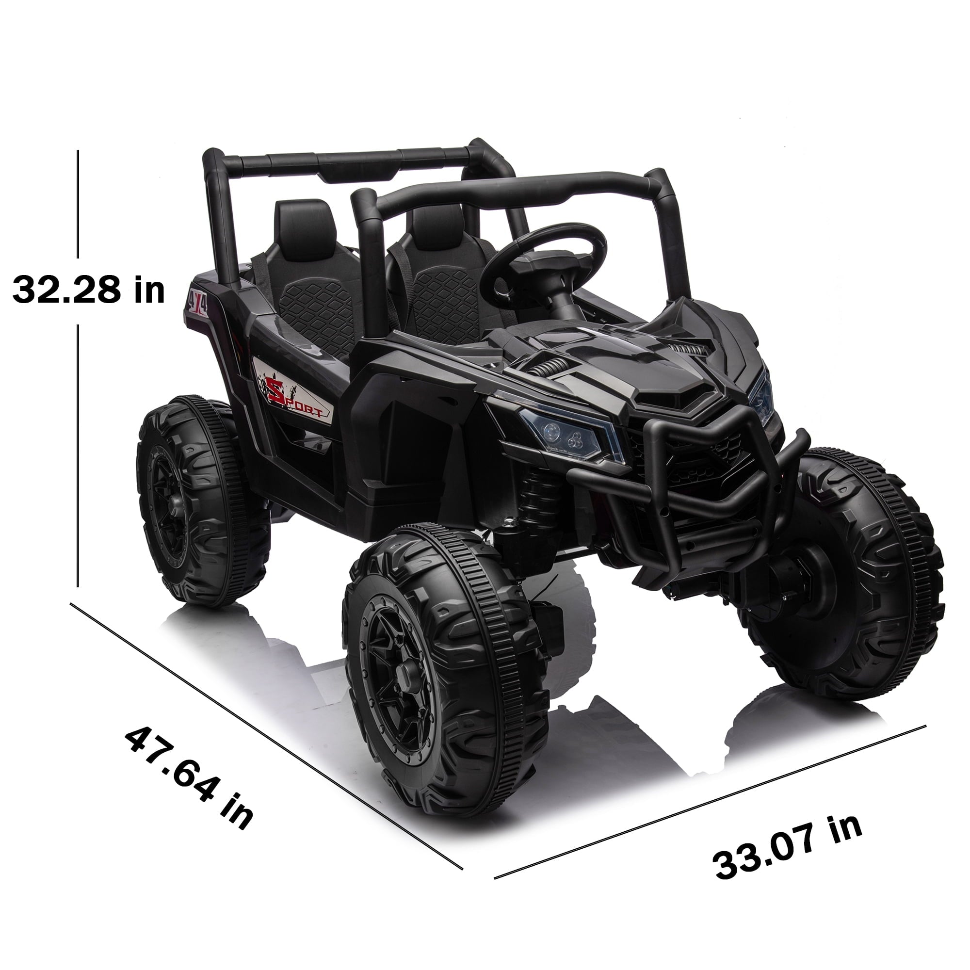Track 7 24V Ride on UTV, 2-Seater Ride on Car with Remote Control, Music, 2 Speed, Key Start, 4x4 Ride on Off-Road Truck, Black