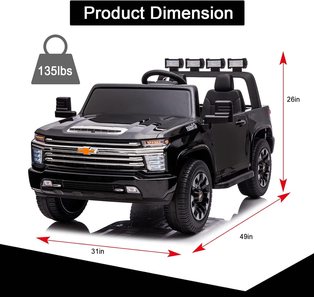 LISUEYNE 24 V Ride on Car, Licensed Silverado HD 2 Seater Electric Car for Boys Girls Age 3+, 24 V Ride on Truck with Remote Control, Music, ABC, Black
