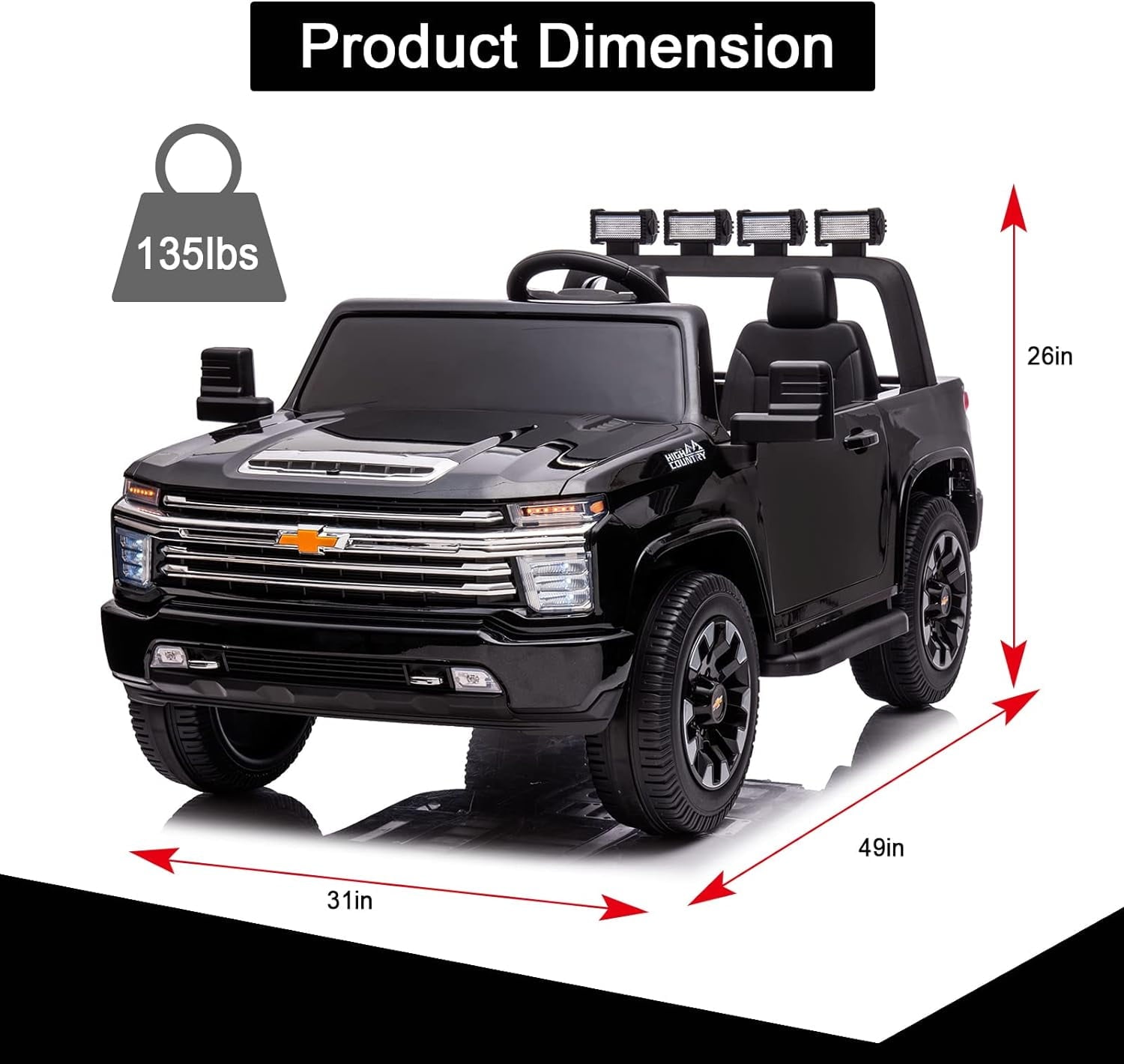 LISUEYNE 24 V Ride on Car, Licensed Silverado HD 2 Seater Electric Car for Boys Girls Age 3+, 24 V Ride on Truck with Remote Control, Music, ABC, Black