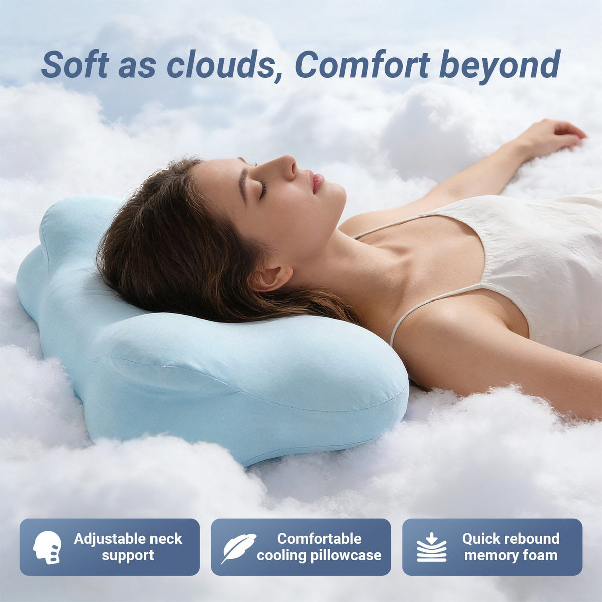 COOKCOK Cloud Neck Pillow, Ergonomic Memory Foam Pillows, Adjustable Cervical Neck Support Pillow with Breathable Pillowcase for Side Back Stomach Sleepers