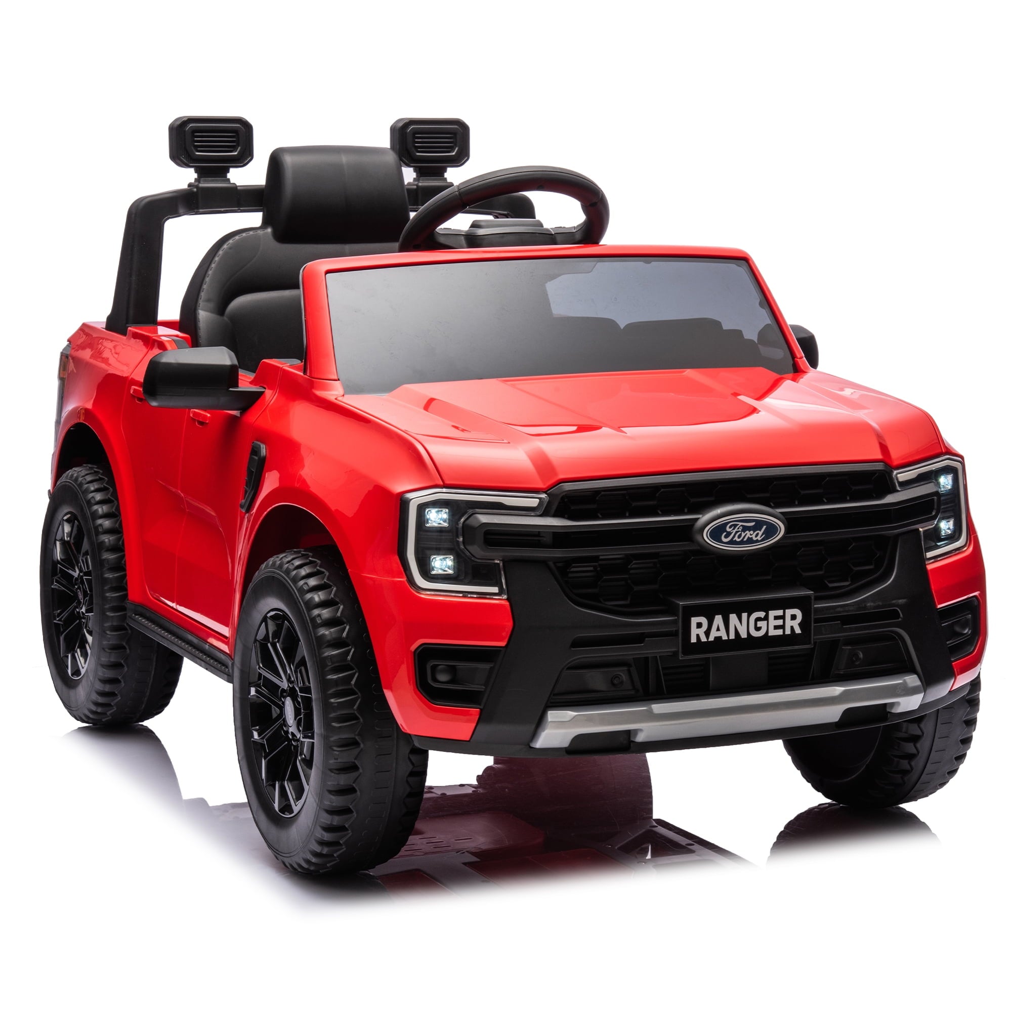 Track 7 12V Kids Ride on Pickup Truck, Licensed Ford Ranger Ride on Car with Remote Control, Music Player, LED Lights, Bluetooth, Soft Start, Electric Car for Kids Ages 3-6, Red