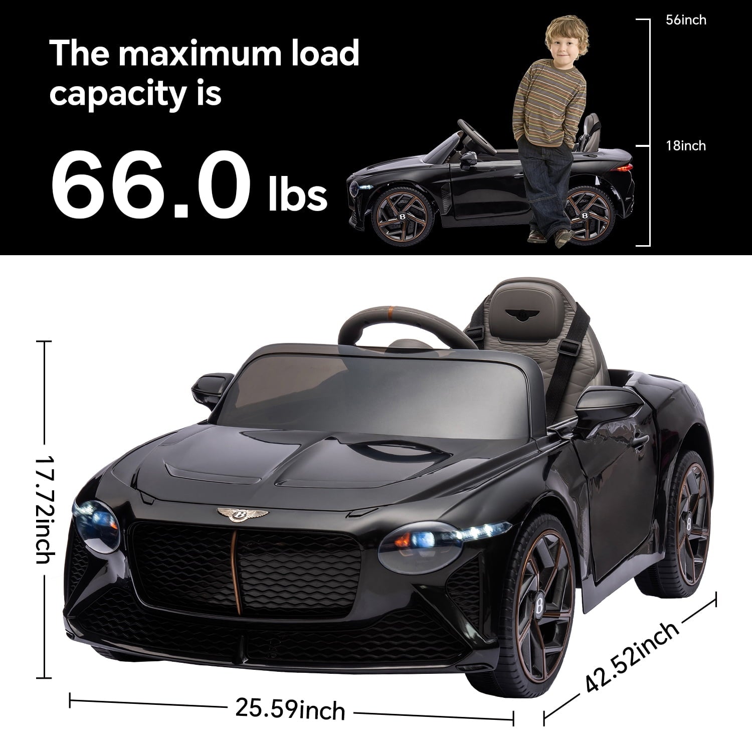 LISUEYNE Kids Ride on Car, 12V Licensed Bentley Mulsanne Electric Car for Kids Age 3+, Remote Control, Music, Black