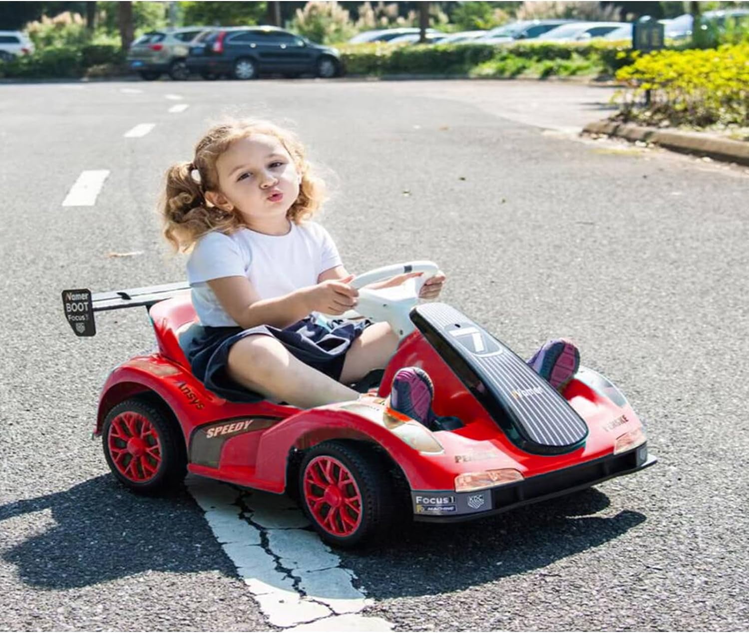 Track 7 12V Electric Go Kart for Kids, 4 Wheeler Pedal Car for Boys Girls, Dual Drive Ride on Car Toys for Toddlers Kids 3-6 w/Parent Remote Control, 3-Point Safety Belt, Red