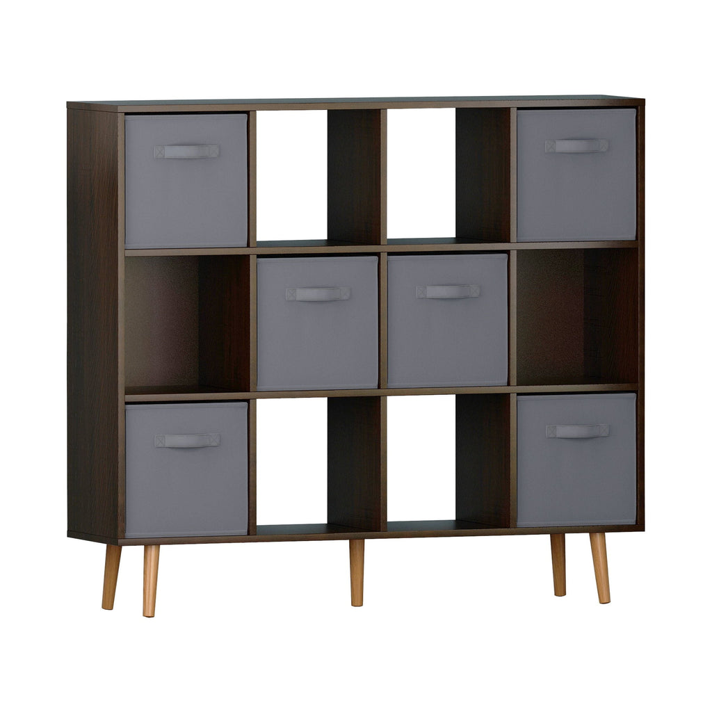 COOKCOK 12-Cube Storage Organizer, Bookshelf with Storage Bins, 4 Tier Freestanding Open Bookshelf with 6 Nonwoven Fabric Drawers,Brown