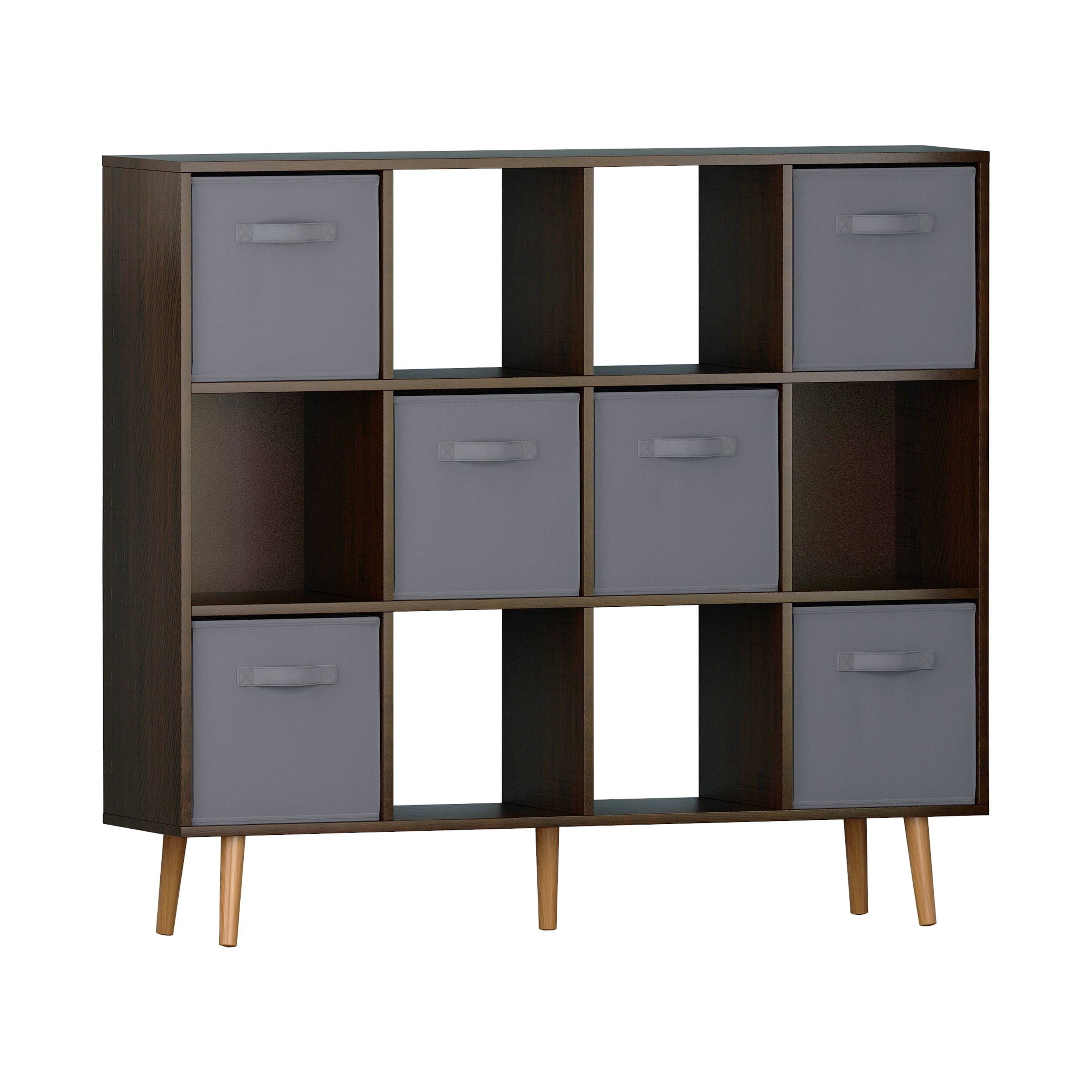 COOKCOK 12-Cube Storage Organizer, Bookshelf with Storage Bins, 4 Tier Freestanding Open Bookshelf with 6 Nonwoven Fabric Drawers,Brown