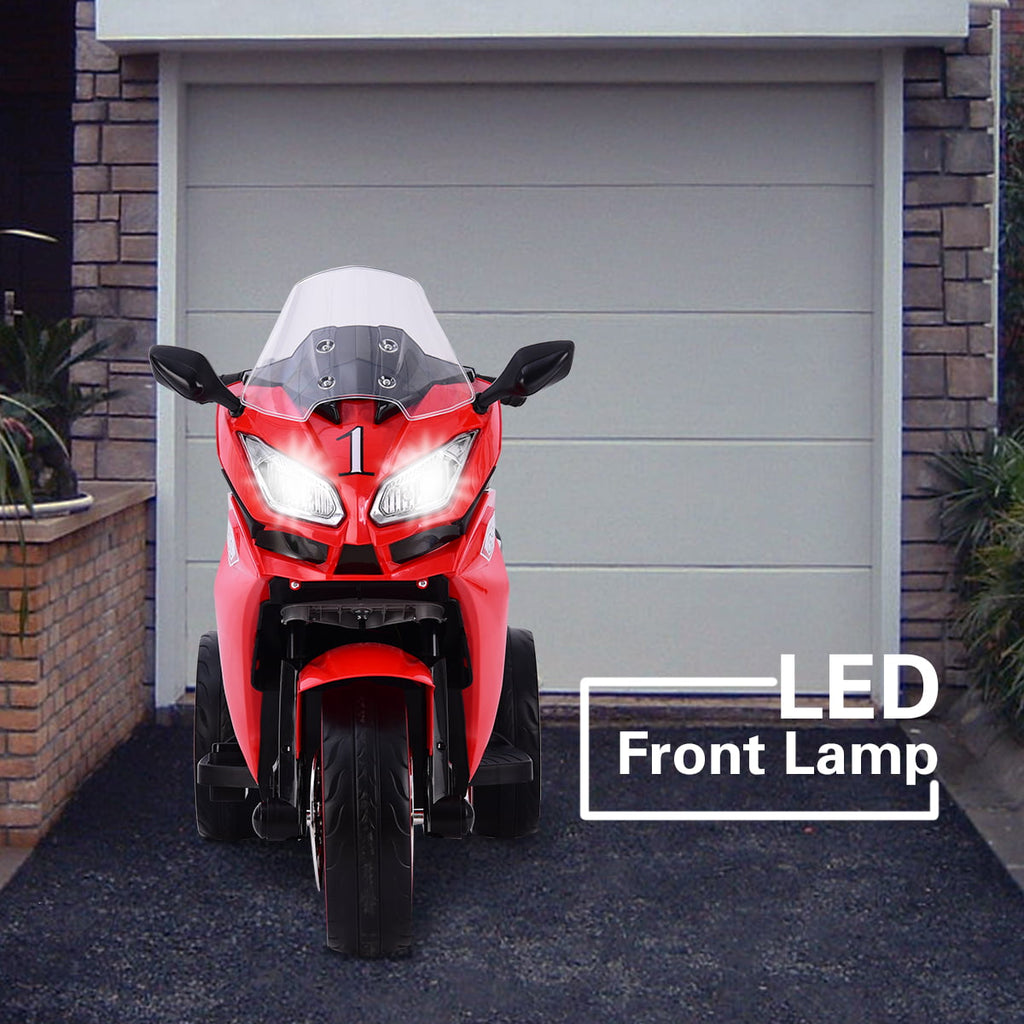 Track 7 12 V Kids Ride on Motorcycle, 3 Wheels Electric Trike Motorcycle for Boys and Girls, Light Wheels, Music, Headlights, Red