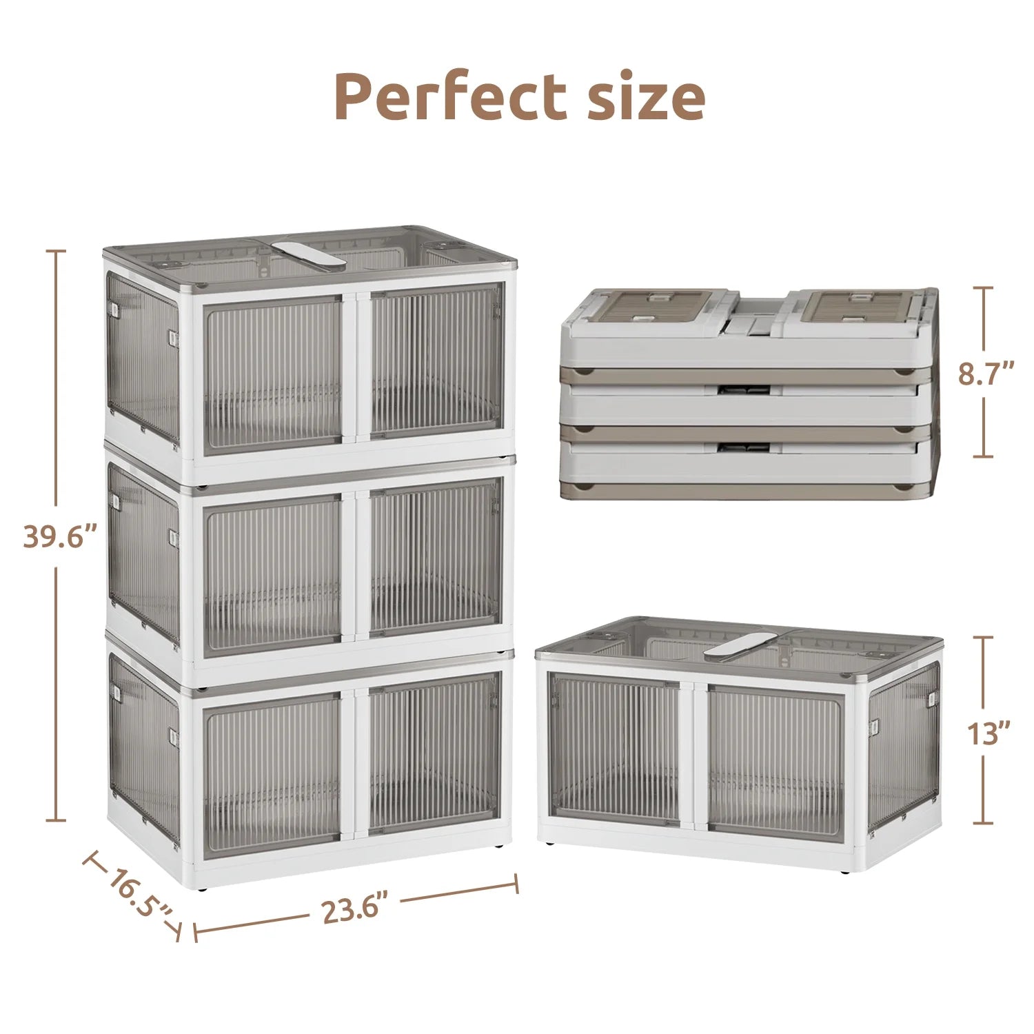 COOKCOK Storage Bins with Lids, Foldable Plastic Storage Container with Door, 3 Pack Stackable Collapsible Storage Bins for Closet Organizers and Storage, Secure Lock, 23.6"x 16.5"x 39.6"