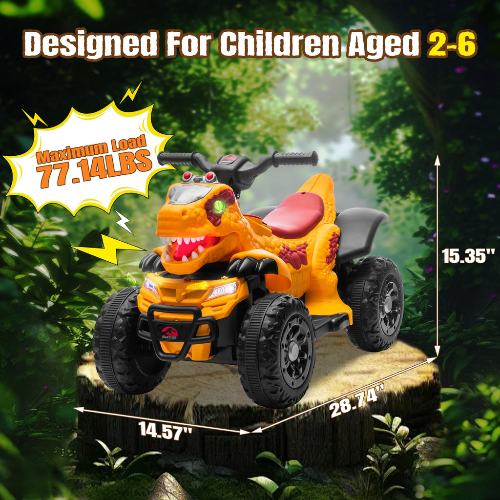 Track Seven 12V Ride-On ATV, Dinosaur Shape Electric Car, 2WD, Music, Bluetooth & Microphone, Power Display, Indoor& Outdoor Ride-On Toy Car for Boys Girls Age 2+, Yellow