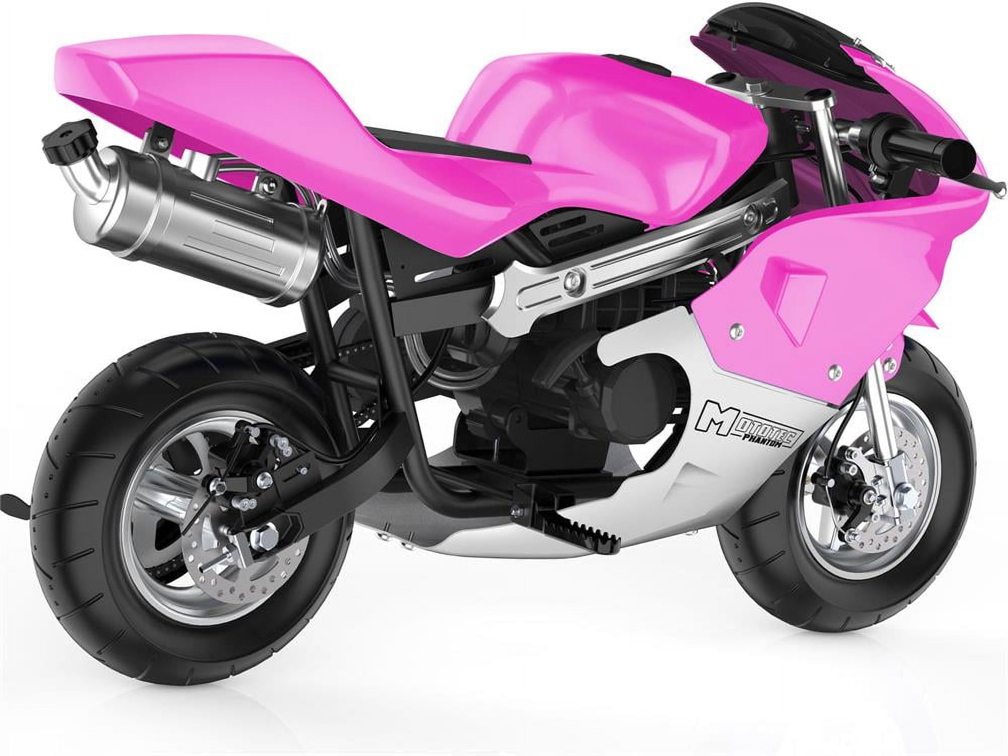 Track 7 49CC 2-Stroke Mini Dirt Bike for Kids, Mini Gas Pocket Bike with Dual Brake, Racing Dirt Motorcycle Max Speed 20 Mph, Max Weight 170lbs, 1.25L Tank, Pink