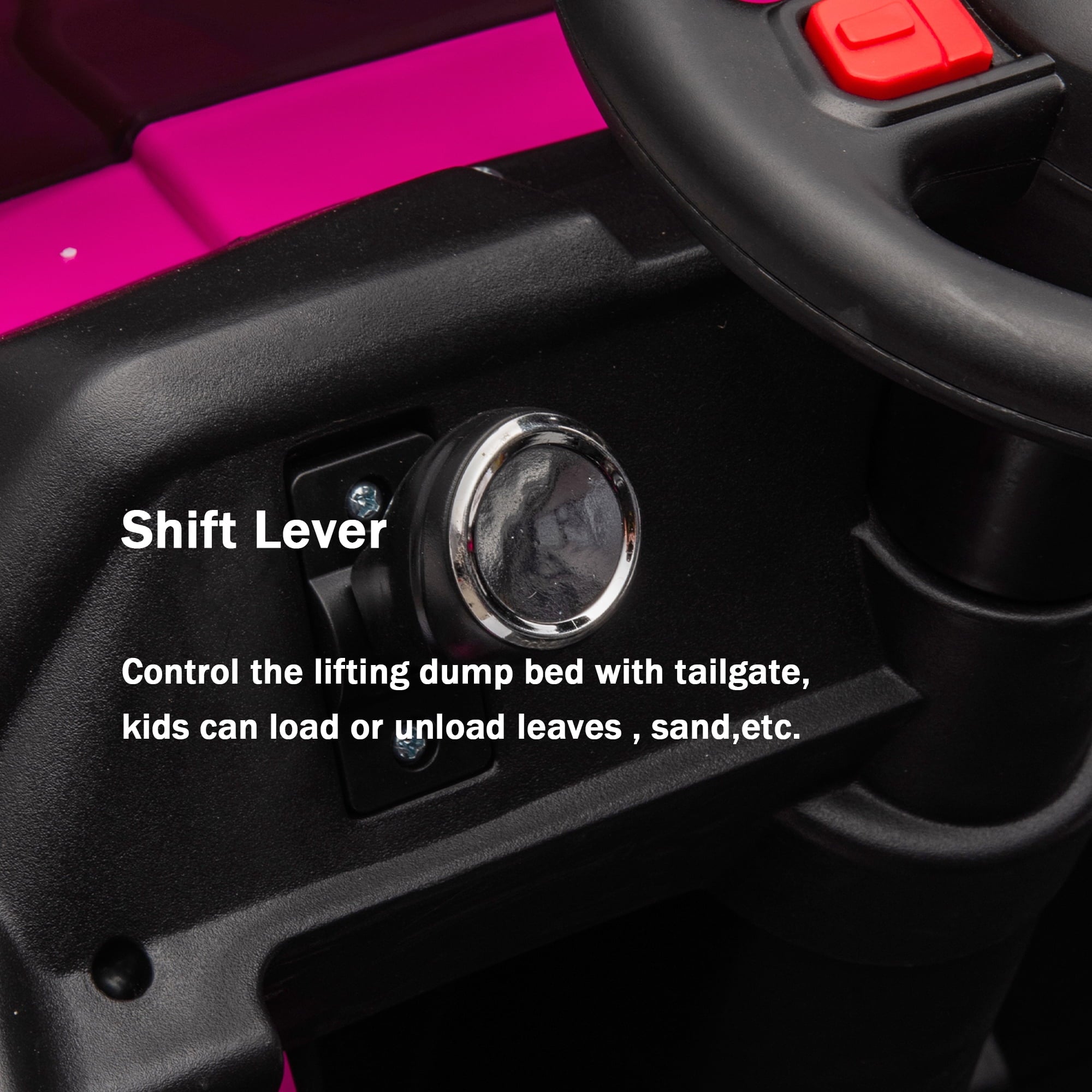 Track 7 24V Ride on Car, 2-Seater Ride On Dump Truck, 6 Wheels Electric Car with Remote Control, Music, Shift Lever, off-Road Ride on UTV, Pink