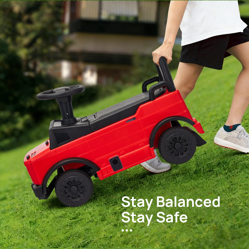 Track Seven Ride-On Push Car for Toddlers, Licensed Mercedes-Benz Unimog Sliding Car w/Steering Wheel, Under Seat Storage, Foot-to-Floor Ride On Toy for Boys & Girls Aged 1-3 Years, Red