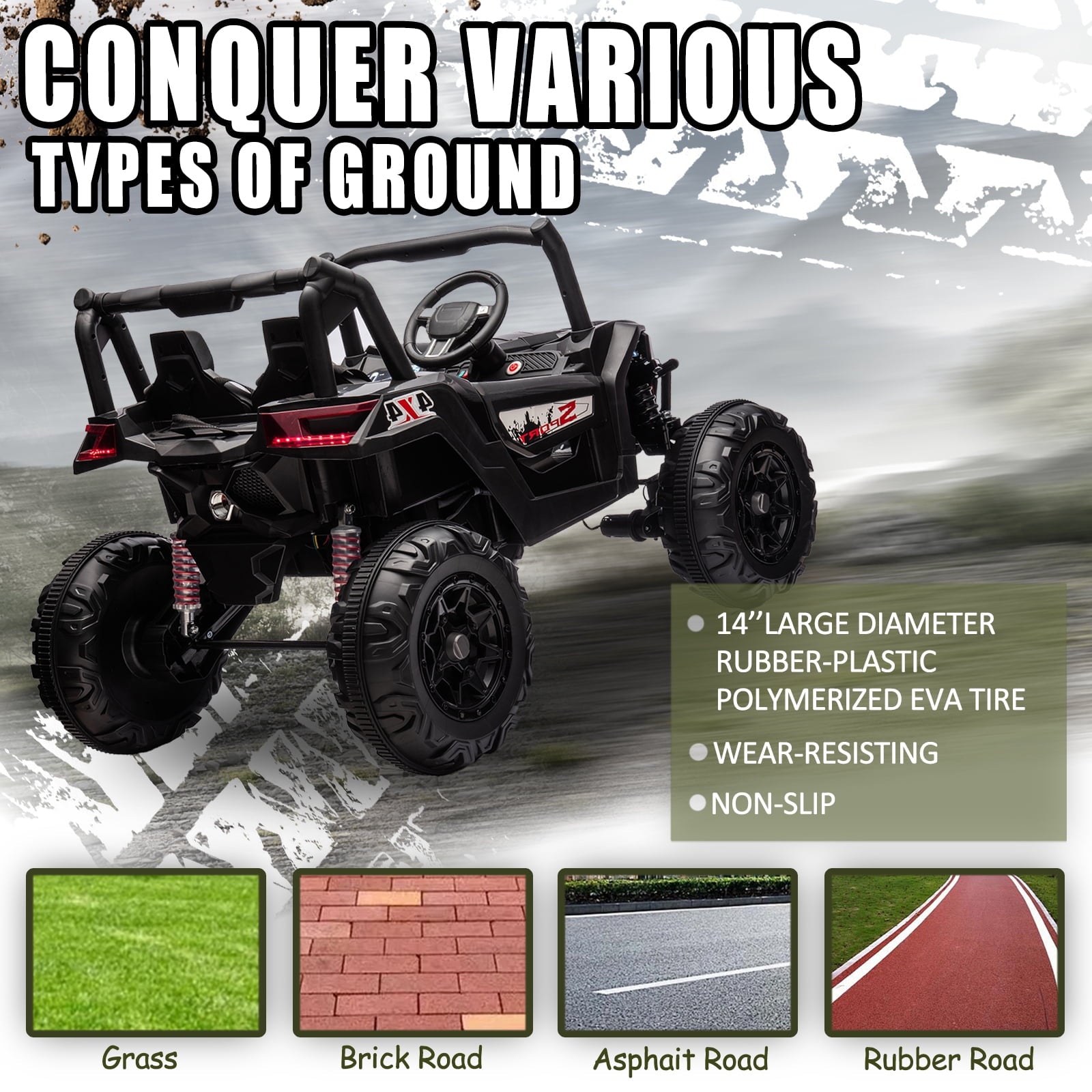 SUSIELADY 24V Kids Ride On UTV, Side by Side 4x4 Ride on Off-Road Truck, High Low Speed, with Parent Remote Control, Music Player, Lights