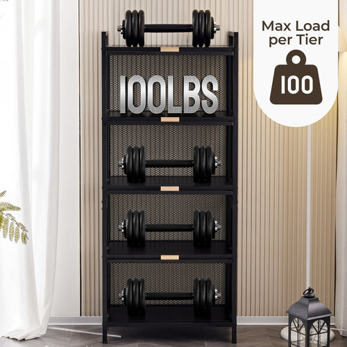 COOKCOK 5-Tier Storage Shelf, Kitchen Storage Cabinet with Flip-up PC Doors, Mobile Microwave Stand, Freestanding Kitchen Bakers Rack with 4 Rolling Casters, 23.62"x12.59"x55.51", Black