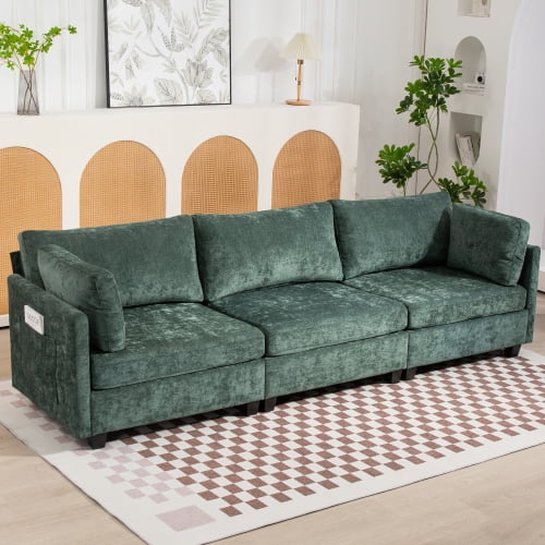 COOKCOK 111.4 Inch 3-Seater Modular Sectional Sofa, Modern Deep Seat Couch, Comfy Chenille Fabric Pet Friendly Couch, Furniture Sofas Living Room, Green