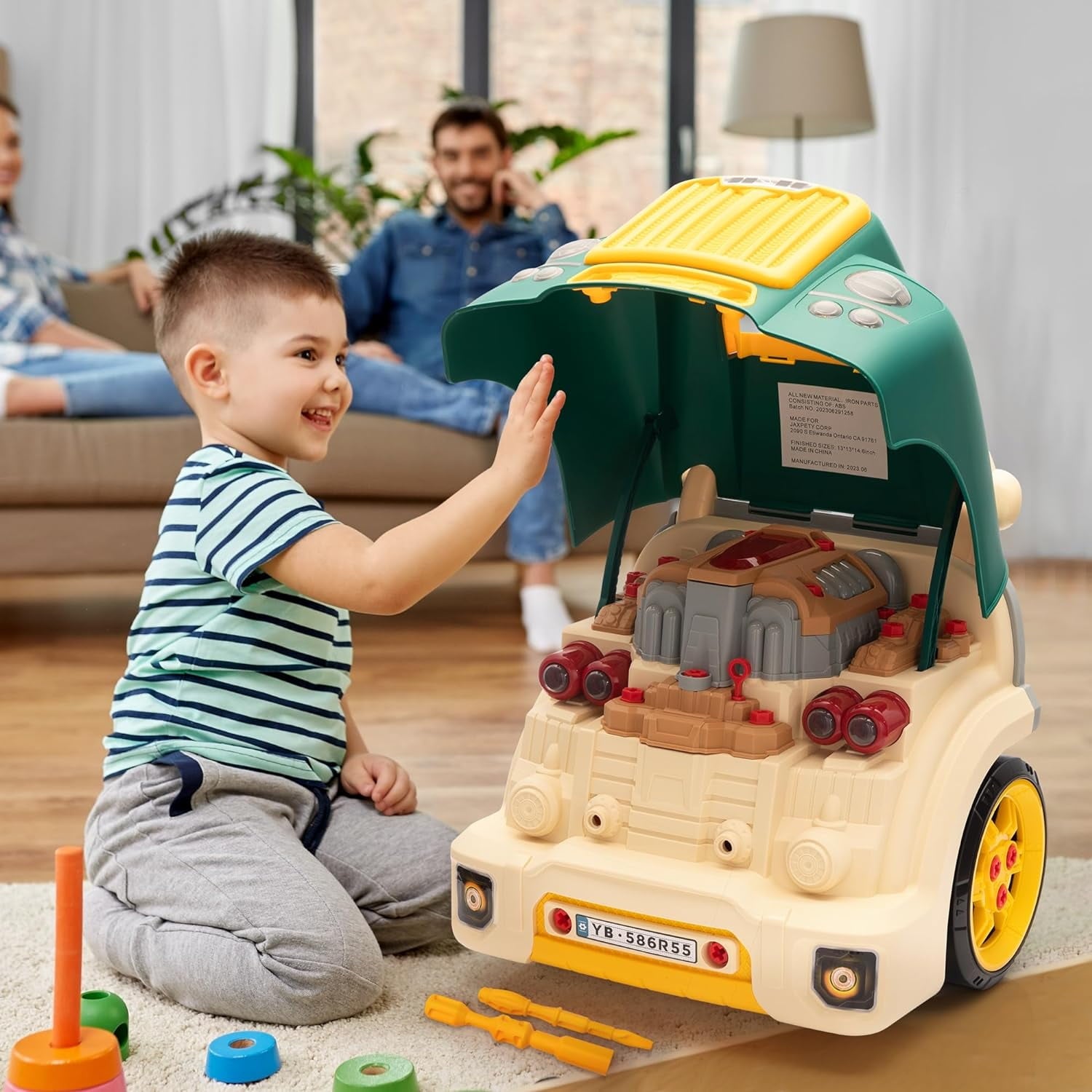 Track Seven Interactive Car Engine Toy Set, Kids Mechanic Repair Set, Build and Play with Engine Building Kit, Large Truck Toy Engine, Gifts  Boy and Girls Child, Blue
