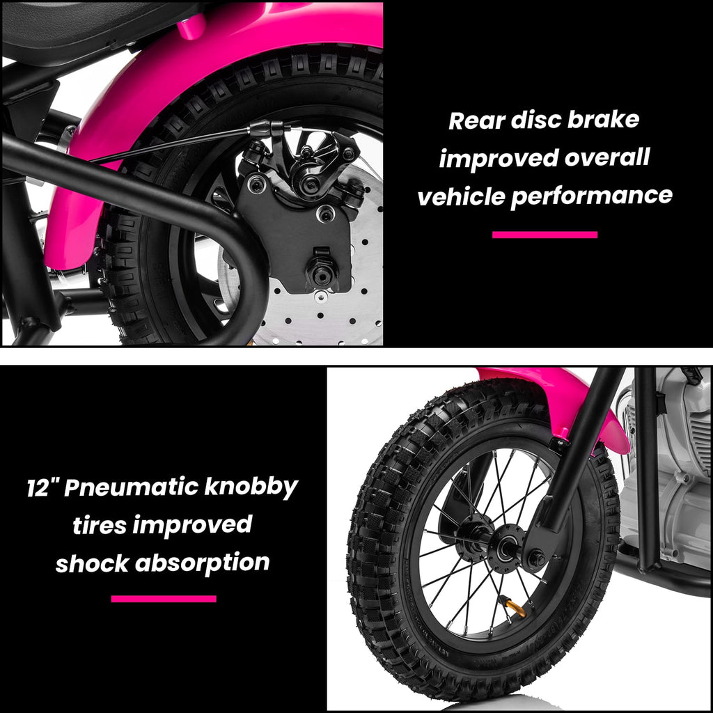Track 7 36V Electric Dirt Bike for kids, 350W Ride on Motorcycle with Twist Grip Throttle, Hand-Operated Brakes, Key Start, Off-Road Motocross Speed Up to 15 MPH, Age 8+, Pink
