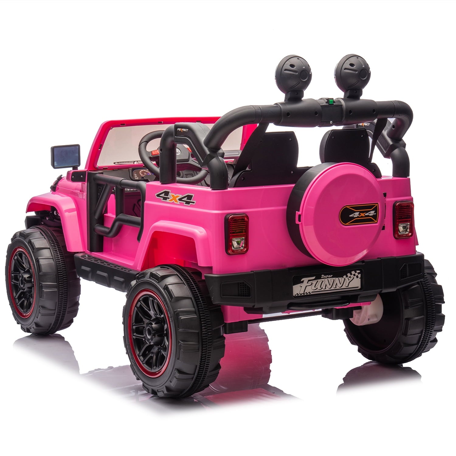 Track 7 24V Ride on Car, Kids Ride on Truck with Remote Control, 19.09" Seat Width, Bluetooth, Lights, Searchlight, Rear Storage, Portable Pull Rod, Max Speed 4 mph, Electric Car for Boys Girls, Pink