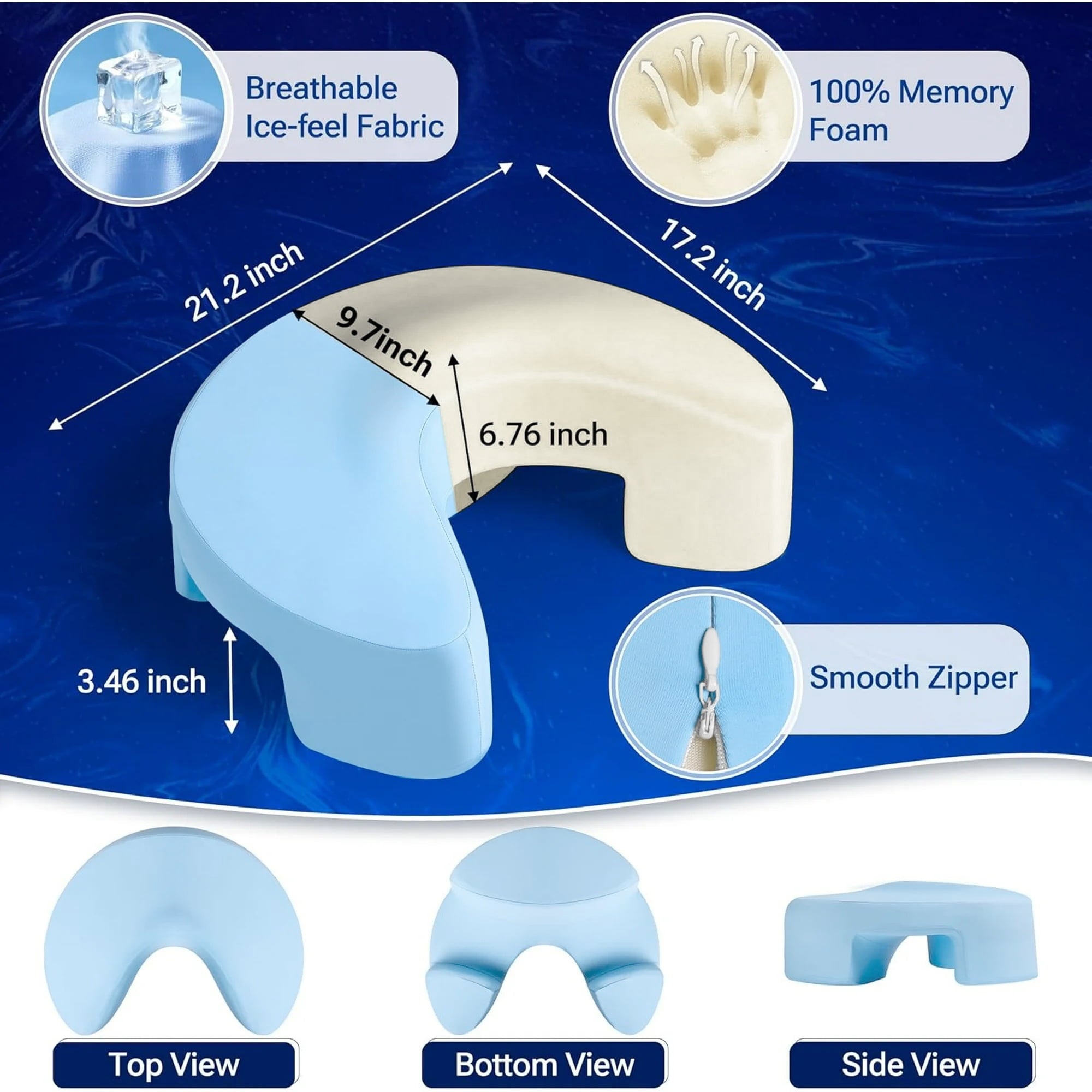 COOKCOK Side Sleeper Pillow for Adults, Ergonomic Memory Foam Pillow with Arm Hole for Neck and Shoulder Pain, Shoulder Pillow for Side Sleepers, Blue