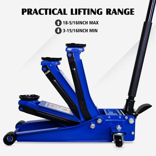 COOKCOK 6600 lbs Heavy Duty Horizontal Double Pump Floor Jack Foot Model, Steel, Blue