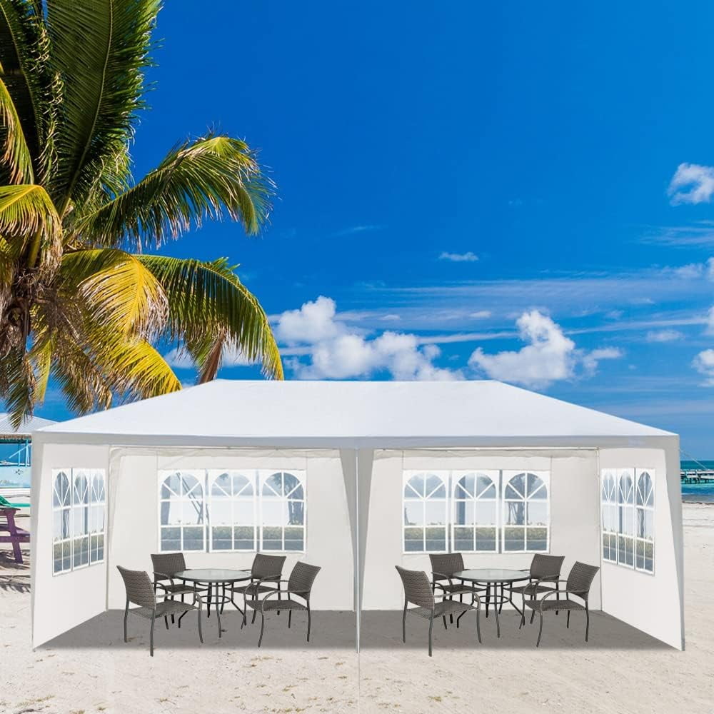 COOKCOK 10'x20' Outdoor Party Tent, Canopy Tent with 4 Removable Sidewalls, Heavy Duty Tents for Parties Events, Waterproof Canopy Patio Wedding Gazebo, White