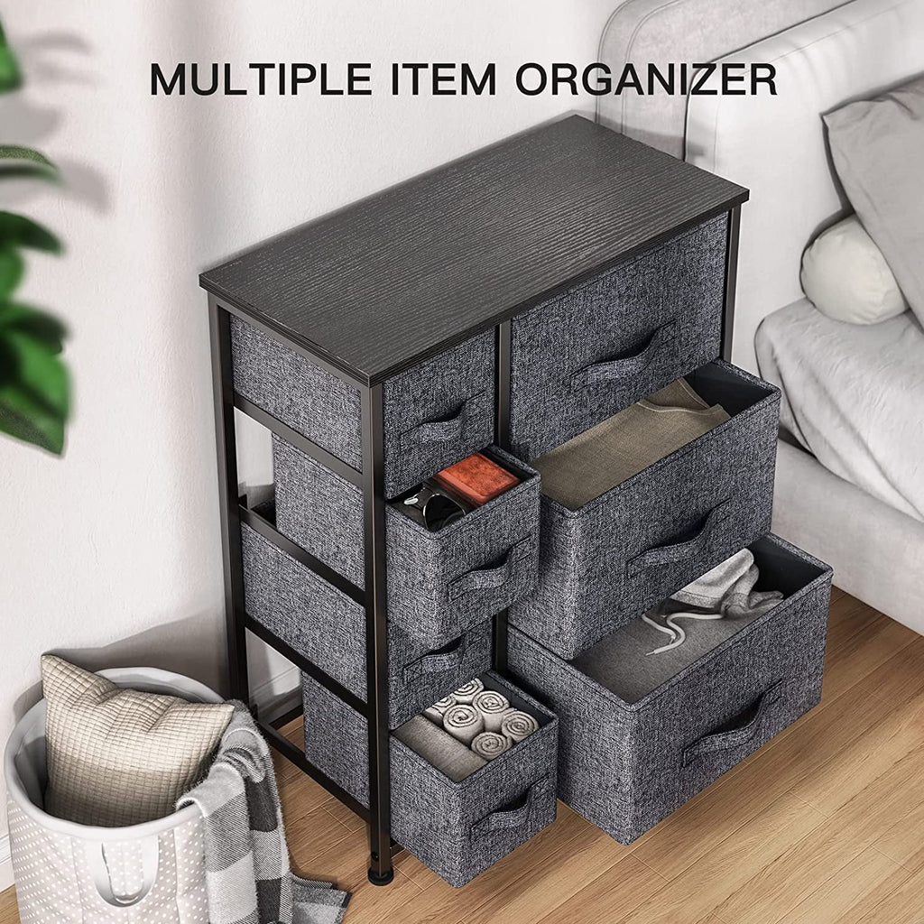 COOKCOK Fabric Dresser with 7 Drawers,Storage Tower Drawer Dresser for Bedroom, Closets, Bedroom, Nursery Room, Hallway, Entryway, with Wood Top and Easy Pull Handle,Dark Grey