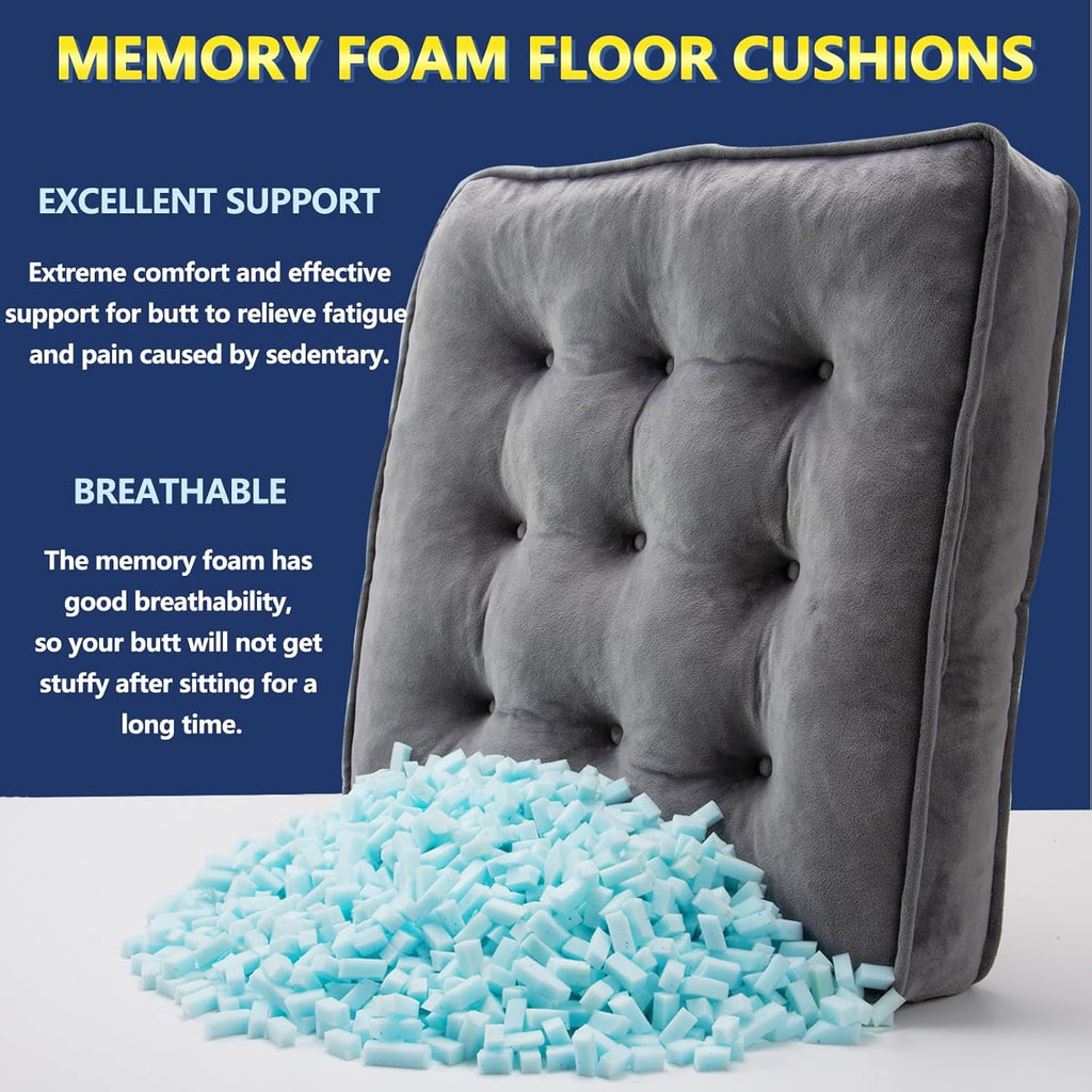 COOKCOK Floor Pillow Set of 2, Memory Foam Meditation Cushion, Floor Cushions for Adults Sitting, Large Square Seat Cushions for Yoga, Living Room, 20x20 Inch, Grey