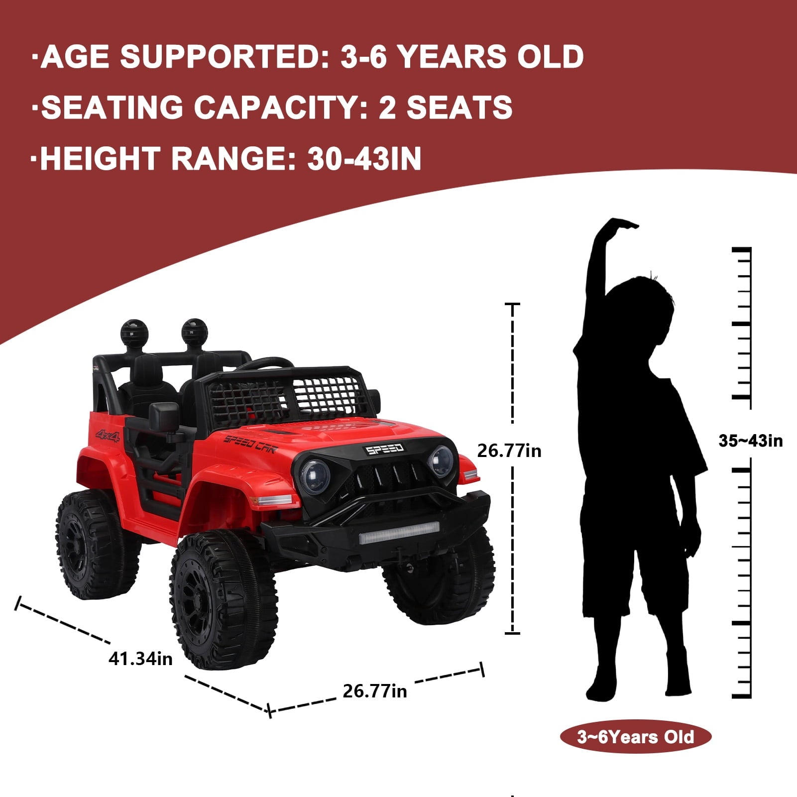 SUSIELADY 12V Kids Ride on Truck, Ride on Car with Remote Control, 3 speed adjustable, Power display, USB, MP3, Bluetooth, LED light, Three-point safety belt