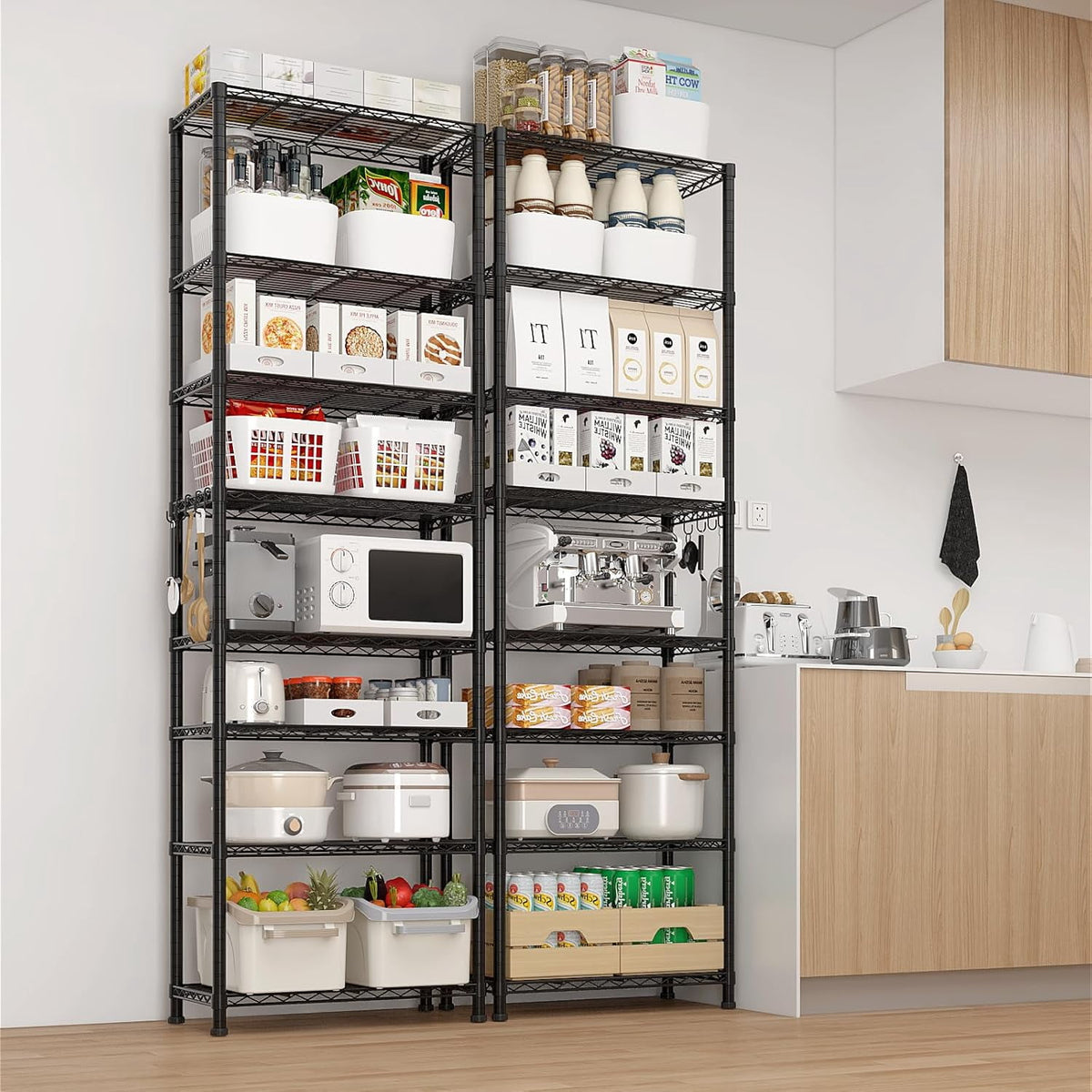 COOKCOK 8-Tier Wire Shelving Unit, Adjustable Metal Garage Storage Shelf with Hooks, 1600Lbs Capacity, 23.6" W x 13.8" D x 78.7" H, Silver