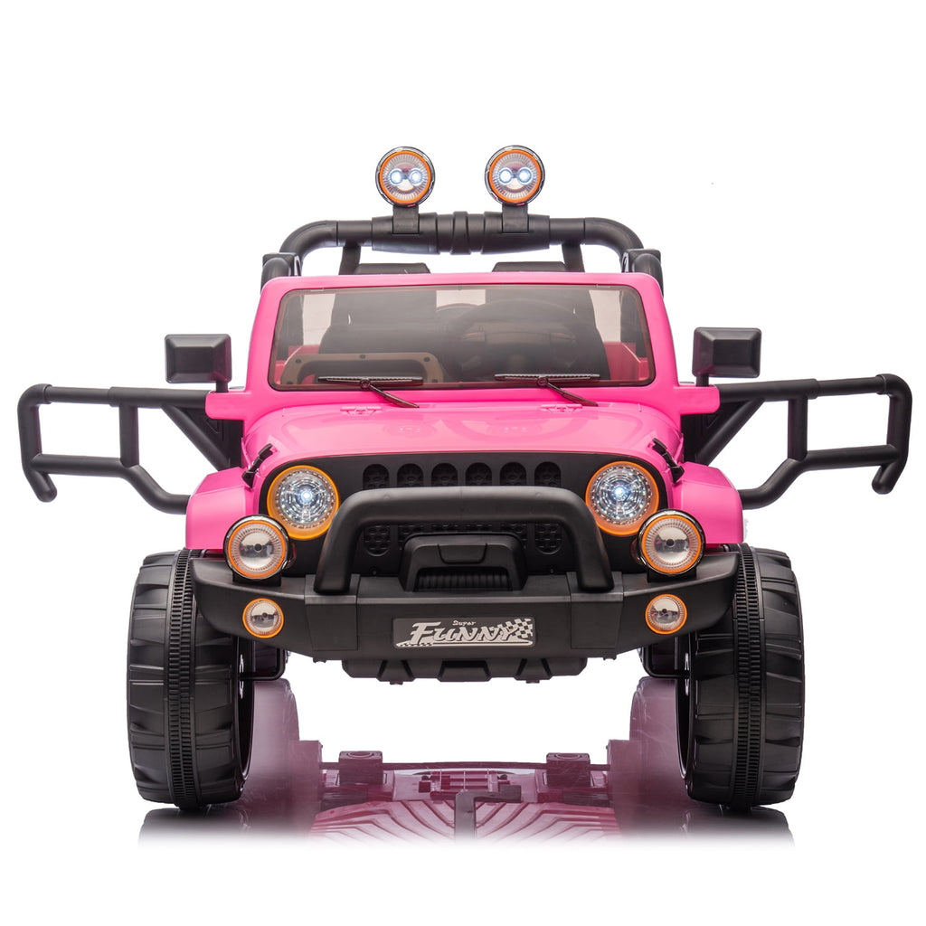 Track 7 24V Ride on Car, Kids Ride on Truck with Remote Control, 19.09" Seat Width, Bluetooth, Lights, Searchlight, Rear Storage, Portable Pull Rod, Max Speed 4 mph, Electric Car for Boys Girls, Pink