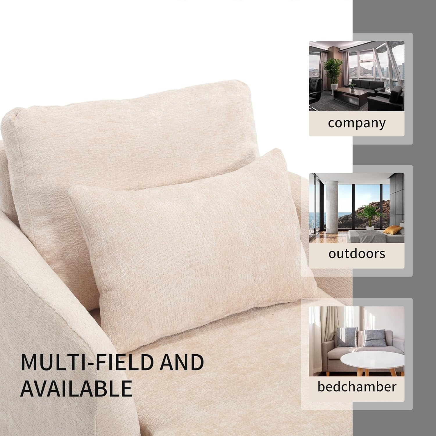 BISHE Mid Century Modern Armchair, Solid Wood Frame Accent Chair with Tufted Chenille Upholstery & Studded Details, Comfortable Lounge Chair for Living Room, Bedroom or Reading Nook, Beige