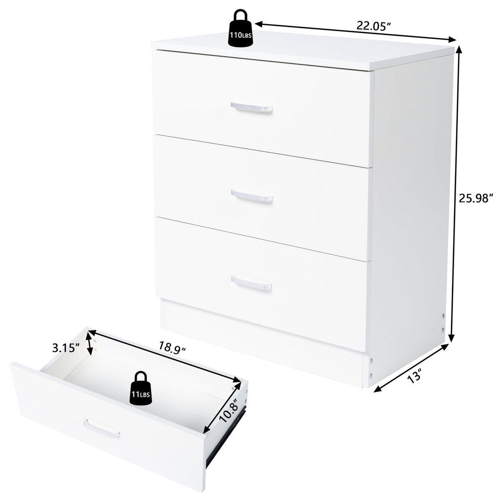 COOKCOK 3 Drawer Dresser, Wood Drawer Chest Dresser Cabinet with Storage, 22.05"x 13"x25.98", Storage Cabinet, Clothing Organizer with Cut-Out Handle, Nightstand for Living Room, Bedroom, White