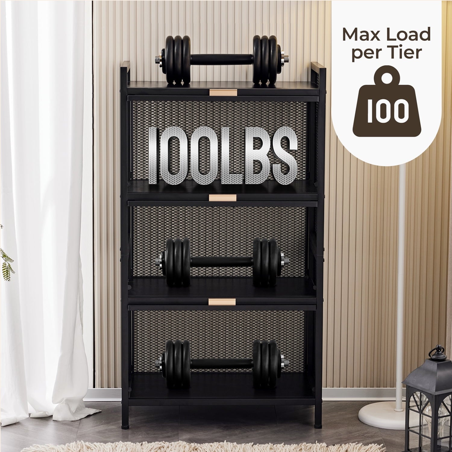COOKCOK 4-Tier Storage Shelf, Kitchen Storage Cabinet with Flip-up PC Doors, Mobile Microwave Stand, Freestanding Kitchen Bakers Rack with 4 Rolling Casters, 23.62"x12.59"x42.91", Black