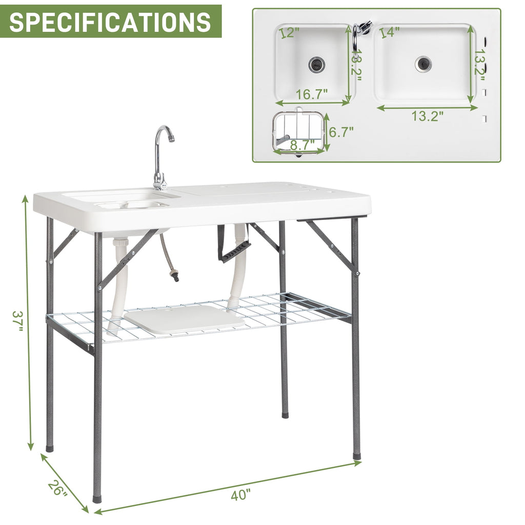 COOKCOK HDPE Rectangular With Barbed Wire Foldable Outdoor Table,39.76"L x 25.78"W x 36.2"H, White