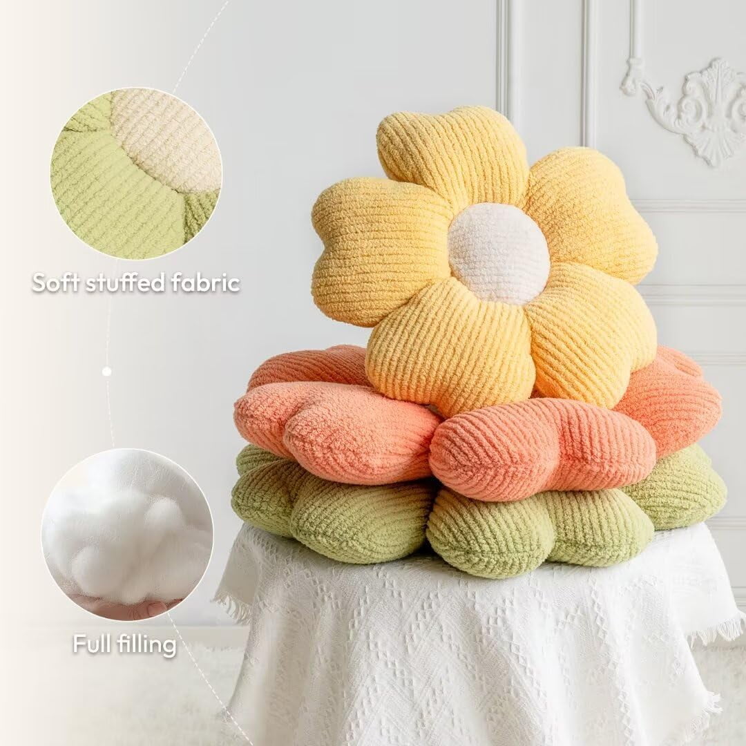 COOKCOK Flower Pillow, 19.7" Flower Shaped Throw Pillow, Daisy Plush Floor Pillow Seat Cushion Cute Aesthetic Decorative Throw Pillows for Bed Home Sofa Chair Couch Decor, Green