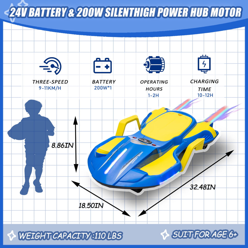 SUSIELADY 24V Ride on Electric Scooter with Helmet, Knee Pads, Glove, 200W Motor, 5.59 - 6.84 mph, Use for 1-2 hours, with Spray Function, Gravity Steering, Music for Child 6+