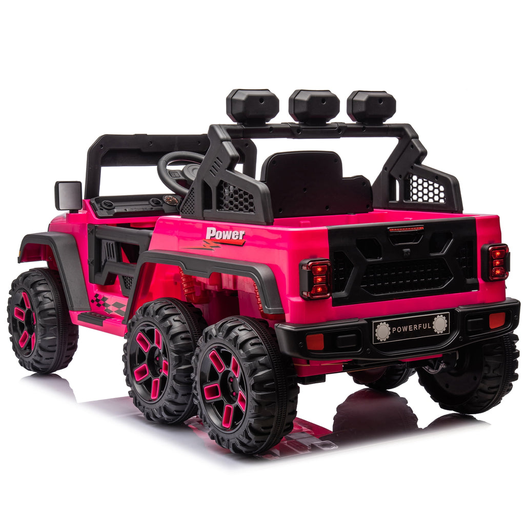 Track 7 24V Kids Ride on Pickup Truck, 4WD Ride on Car with Remote Control, Bluetooth, Rear Storage Box, LED Lights, 6- Wheels Electric Car for Boys Girls, Pink