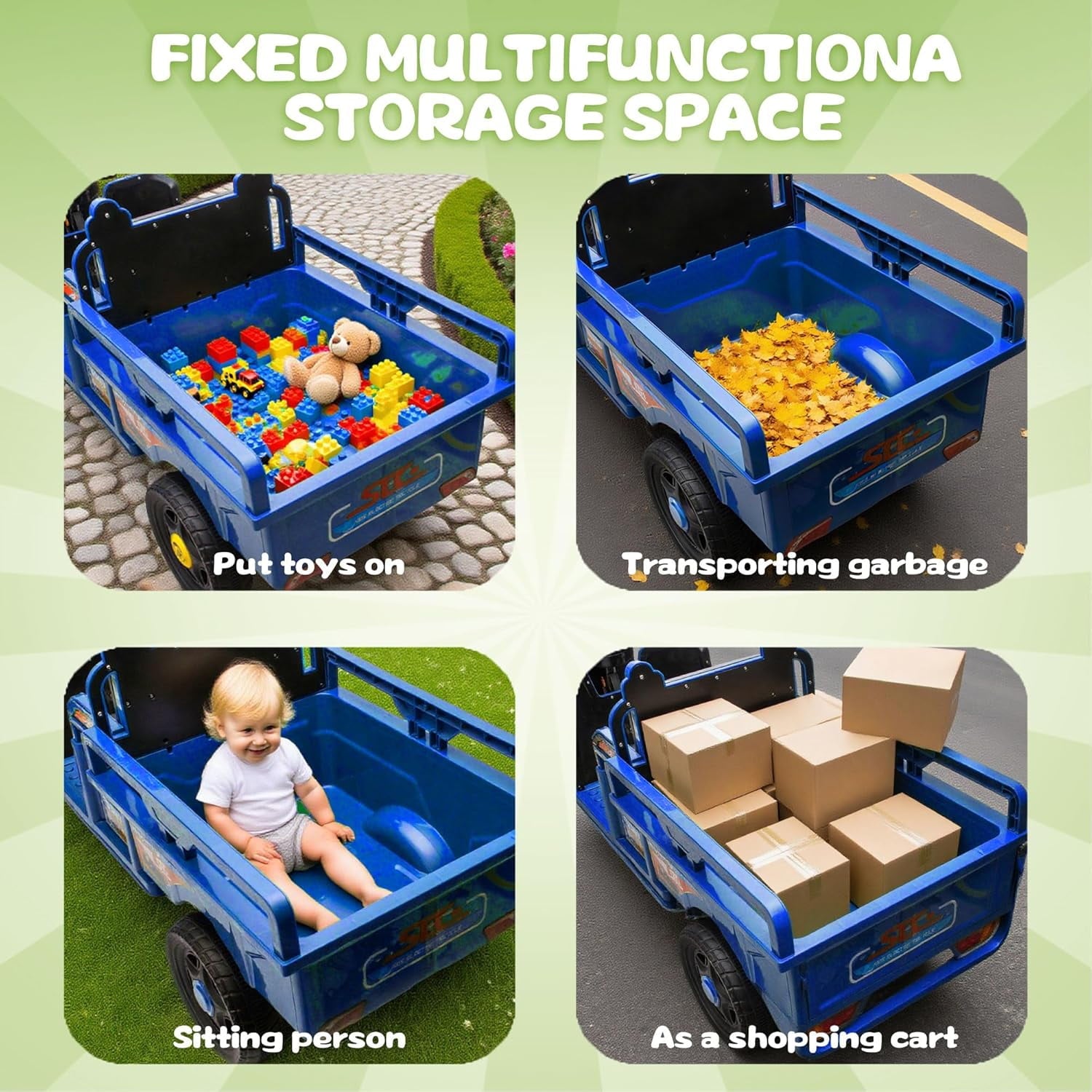 Track Seven 12V Kids Ride on Car, Electric 3-Wheel Cargo Truck with Large Storage Space, LED Lights, Music, Electric Trike Ride on Toy for Kids Aged 3+, Blue