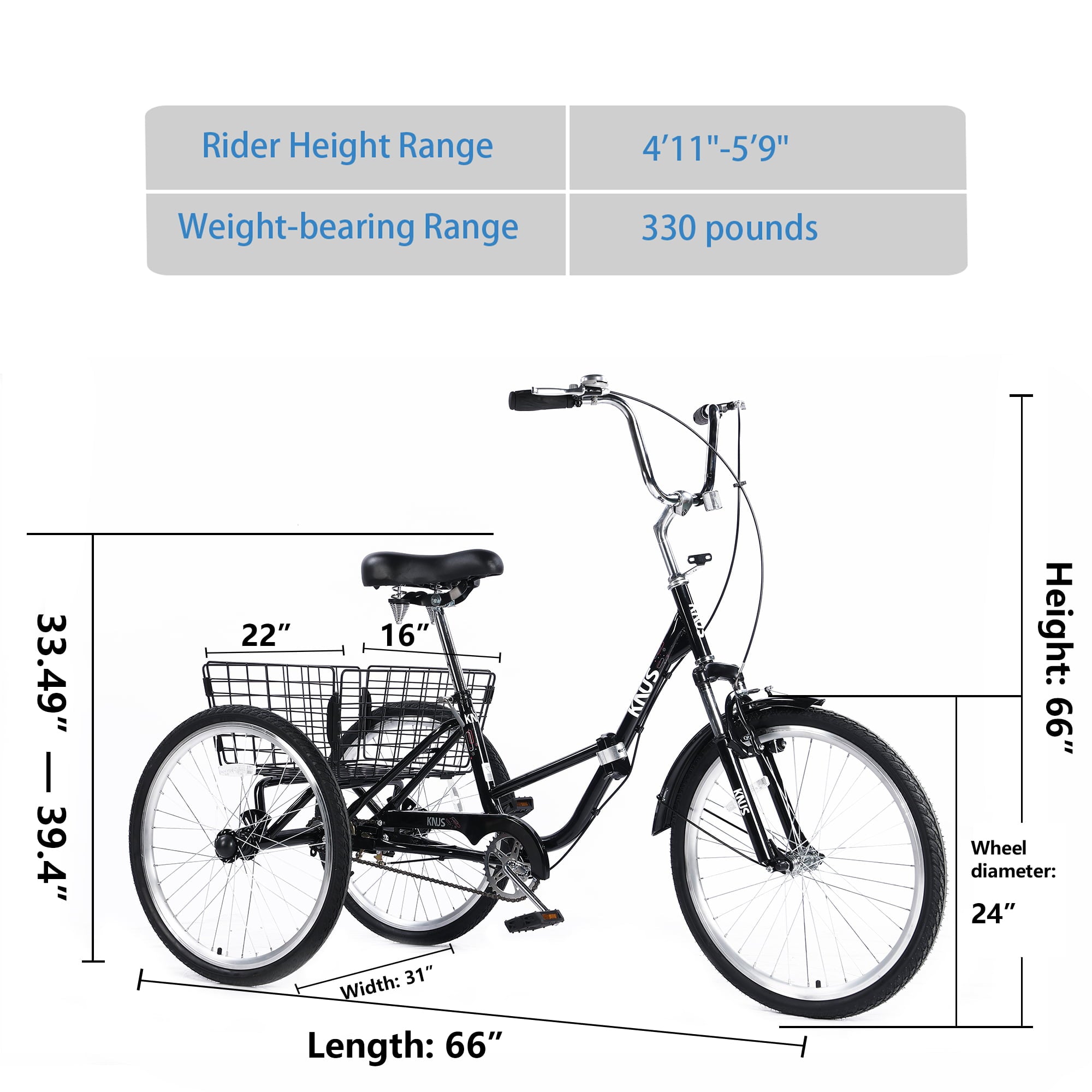 LISUEYNE Adult Folding Tricycles,Three Wheel Cruiser Bike,24 inch Wheels Adult Trikes with Low Step-Through,Large Basket,Foldable Tricycle for Adults,Women,Men,Adjustable Seat,Black