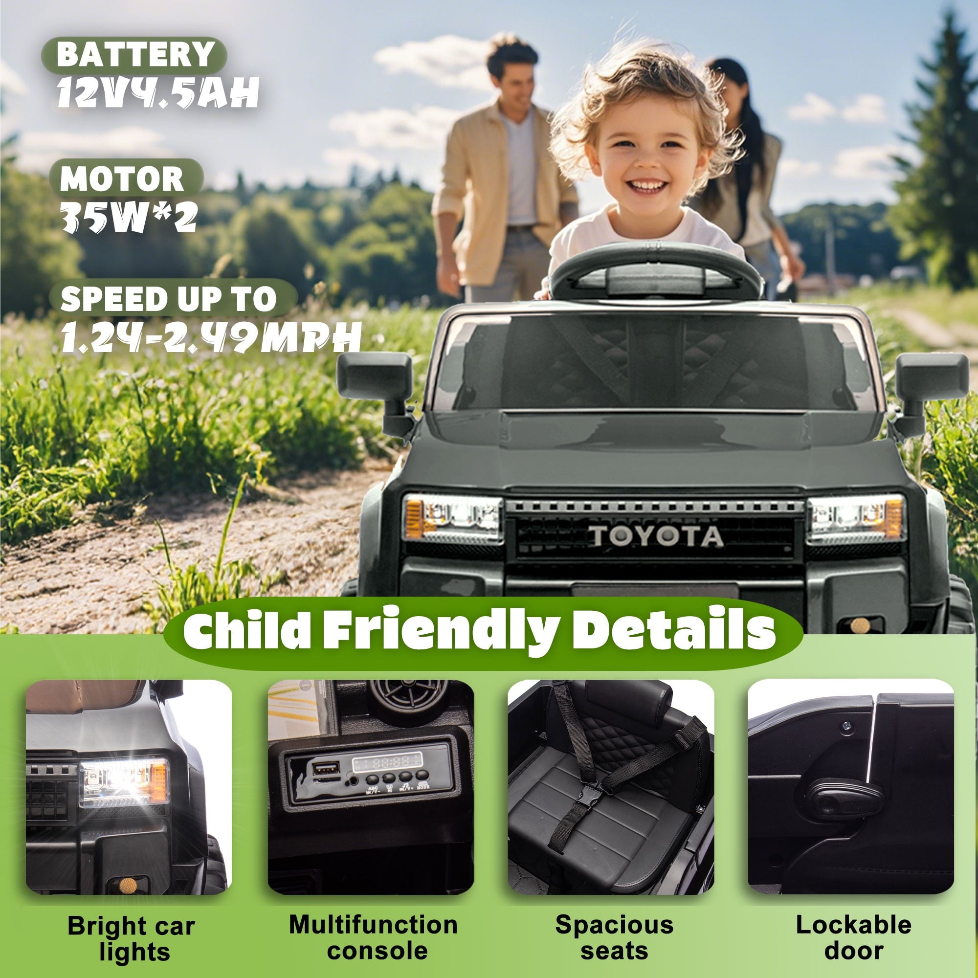 Track 7 12V Ride on Car, Licensed Toyota LC250 Ride on Truck for Kids, Electric Car with Remote Control, Power Display, Music, Bluetooth, 12V Ride on Toy Car for Boys Girls Age 2+, Pink