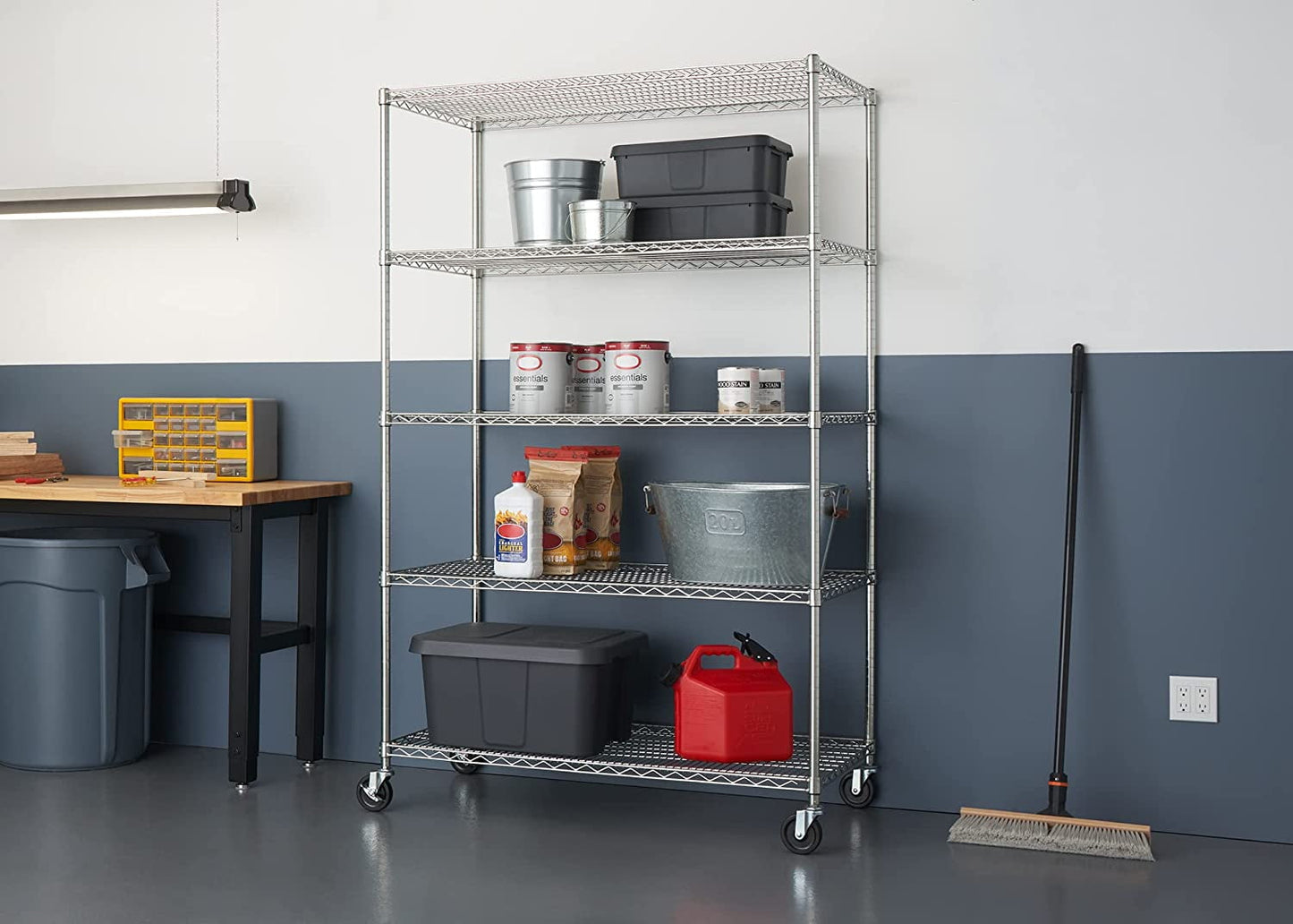 COOKCOK 5-Tier Wire Shelving with Wheels,Storage Shelving Unit,Adjustable Wire Shelving,Heavy Duty Kitchen Shelf,Carbon Steel Wire Shelving Unit for Garage Storage, Laundry Room,Kitchen Organization