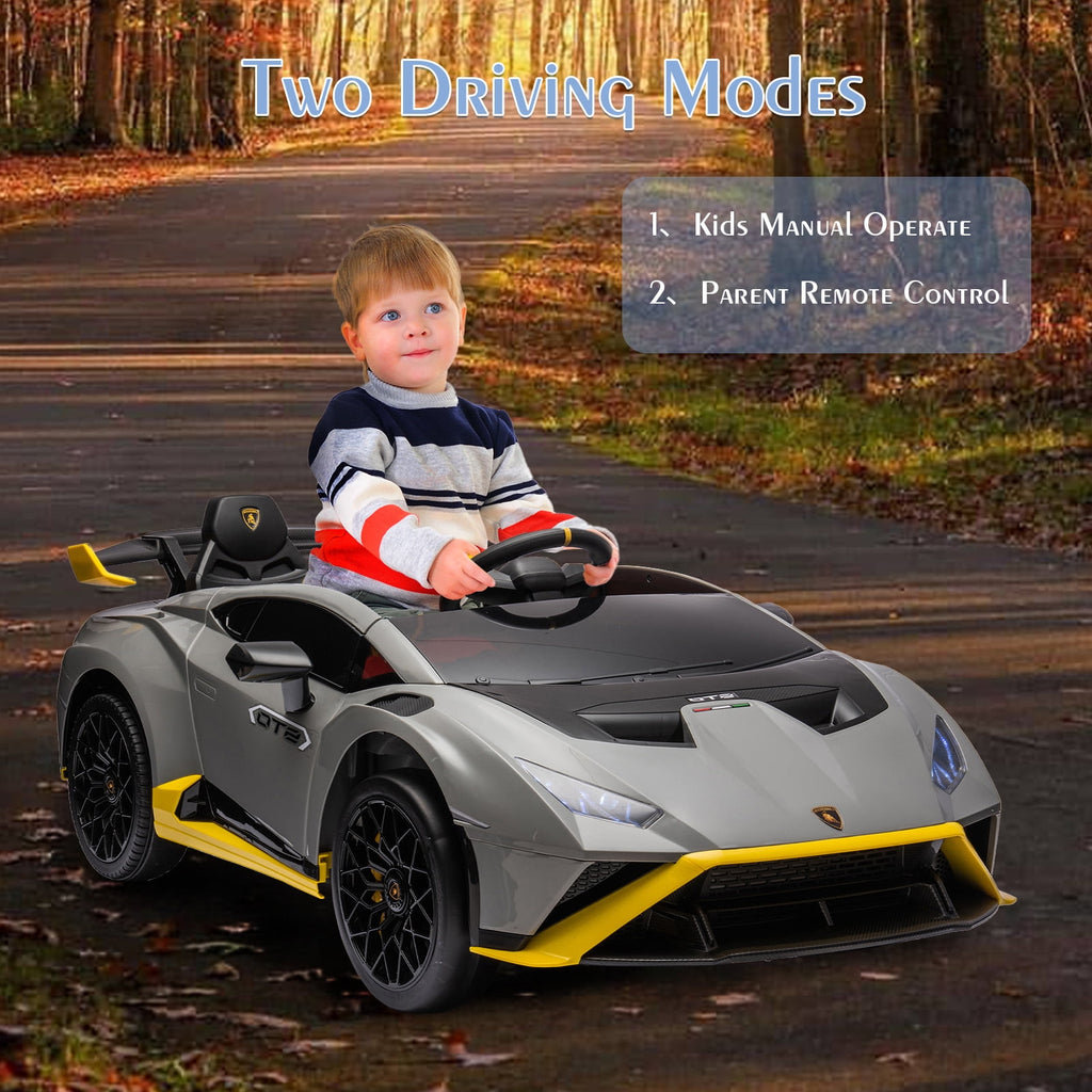 SUSIELADY 24V Kids Ride on Car, 2-Seater Licensed Lamborghini STO Drift Car, with Remote Control, Music, 360° Spin, Max Speed 6mph, for Kids Aged 3+