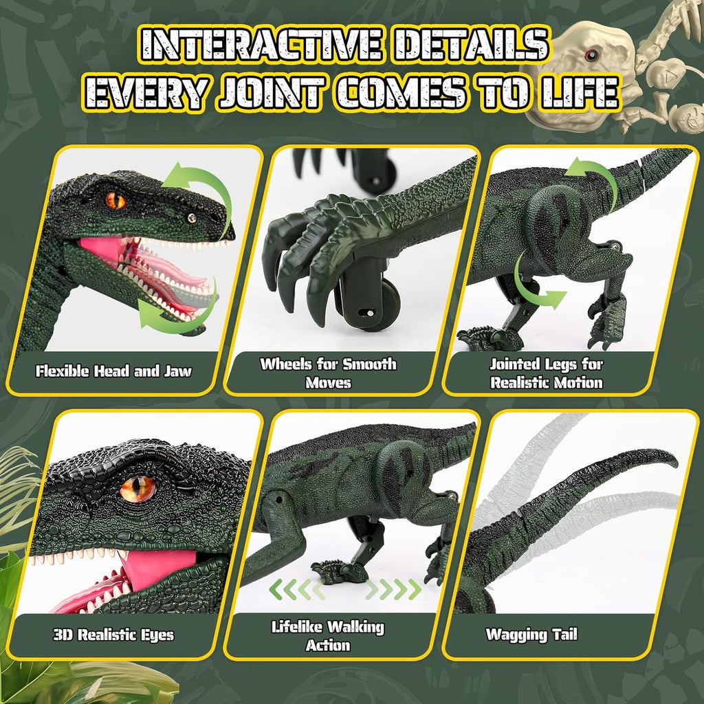Track Seven Dinosaur Toys for Kids 3-5, 5-7, 8-12, 2.4GHz Remote Control Dinosaur with Walking, Realistic Sounds, Demo Mode, Rechargeable Jurassic Toys for Birthdays, Parties, Children’s Day, Green