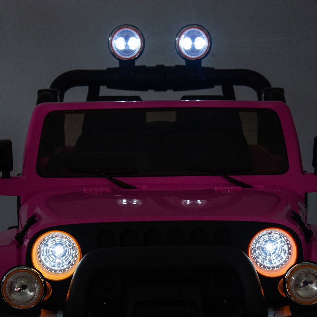 Track 7 24V Ride on Car, Kids Ride on Truck with Remote Control, 19.09" Seat Width, Bluetooth, Lights, Searchlight, Rear Storage, Portable Pull Rod, Max Speed 4 mph, Electric Car for Boys Girls, Pink