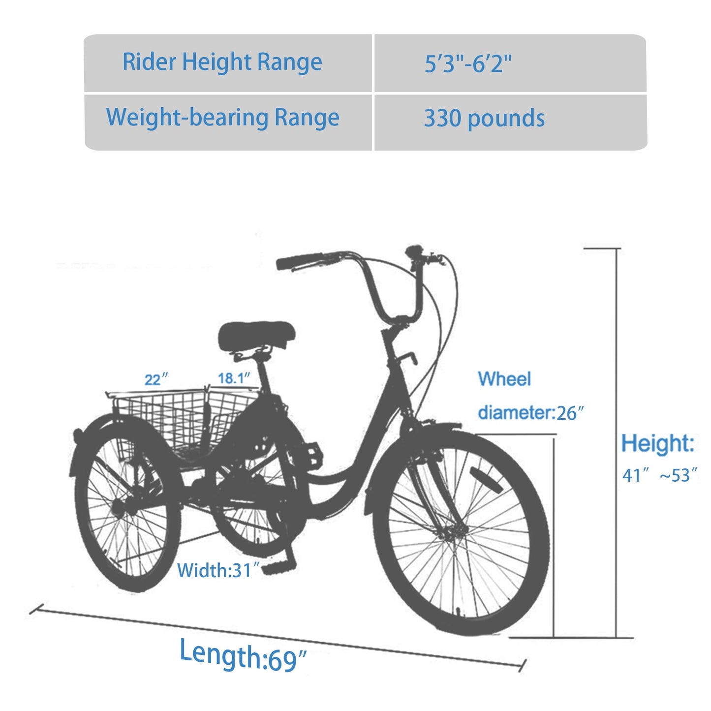 LISUEYNE Adult Folding Tricycles, 3-Wheel Cruiser Bike, 26 inch Wheels Adult Trikes with Low Step-Through, Large Basket, Foldable Tricycle for Adults, Adjustable Handlebar, Silver