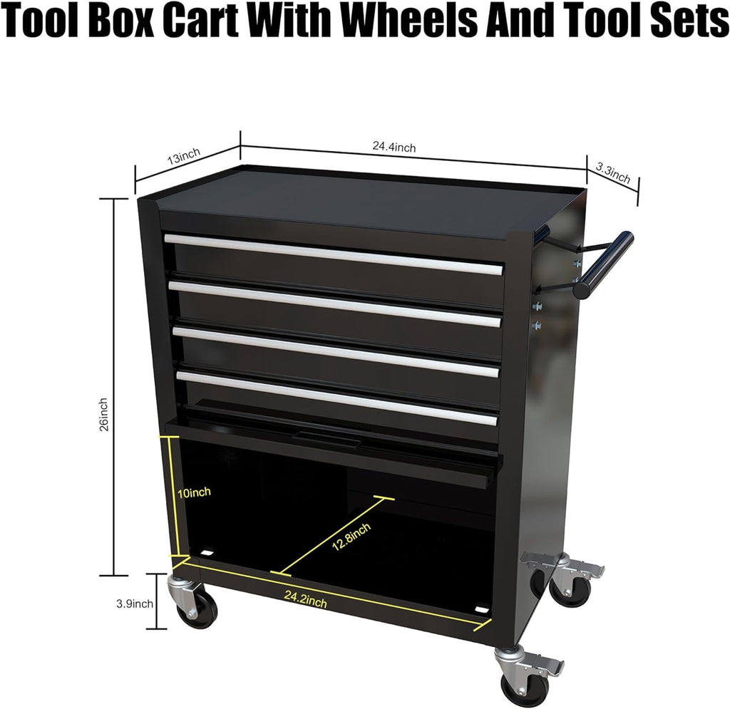 COOKCOK Tool Chest with 238 Piece Tool Set, 4-Drawer Tool Cabinet - Rolling Tool Cart On Wheels for Mechanics Heavy-Duty Metal Tool Box Storage Cabinets for Garage, Black