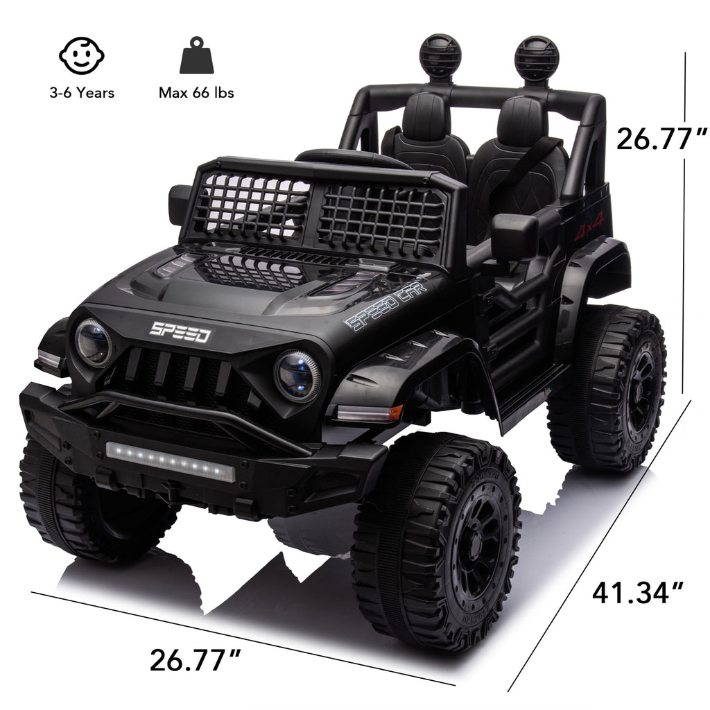Track 7 Kids Ride on Truck, 12V Ride on Car with Remote Control, Kids Electric Car, Bluetooth, LED Lights, MP3, Black