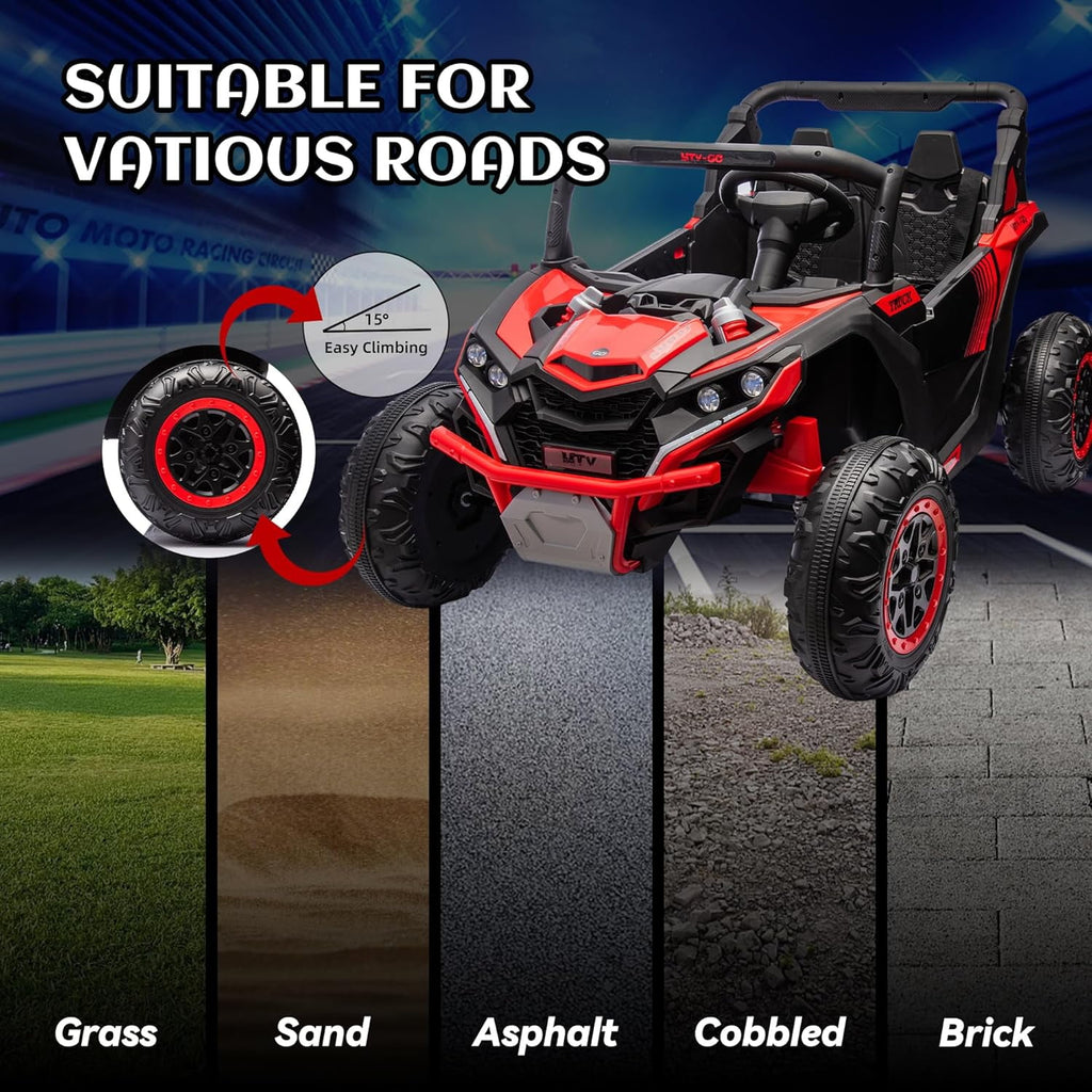 Track 7 24V 2-Seater Ride on UTV, 20" Large Seat, 2 x 200W Powerful Motors, 4.5 mph Max Speed, Ride on Car w/Remote Control, MP3, Lights, Battery Powered Electric Car for Boys Girls Age 3+, Blue