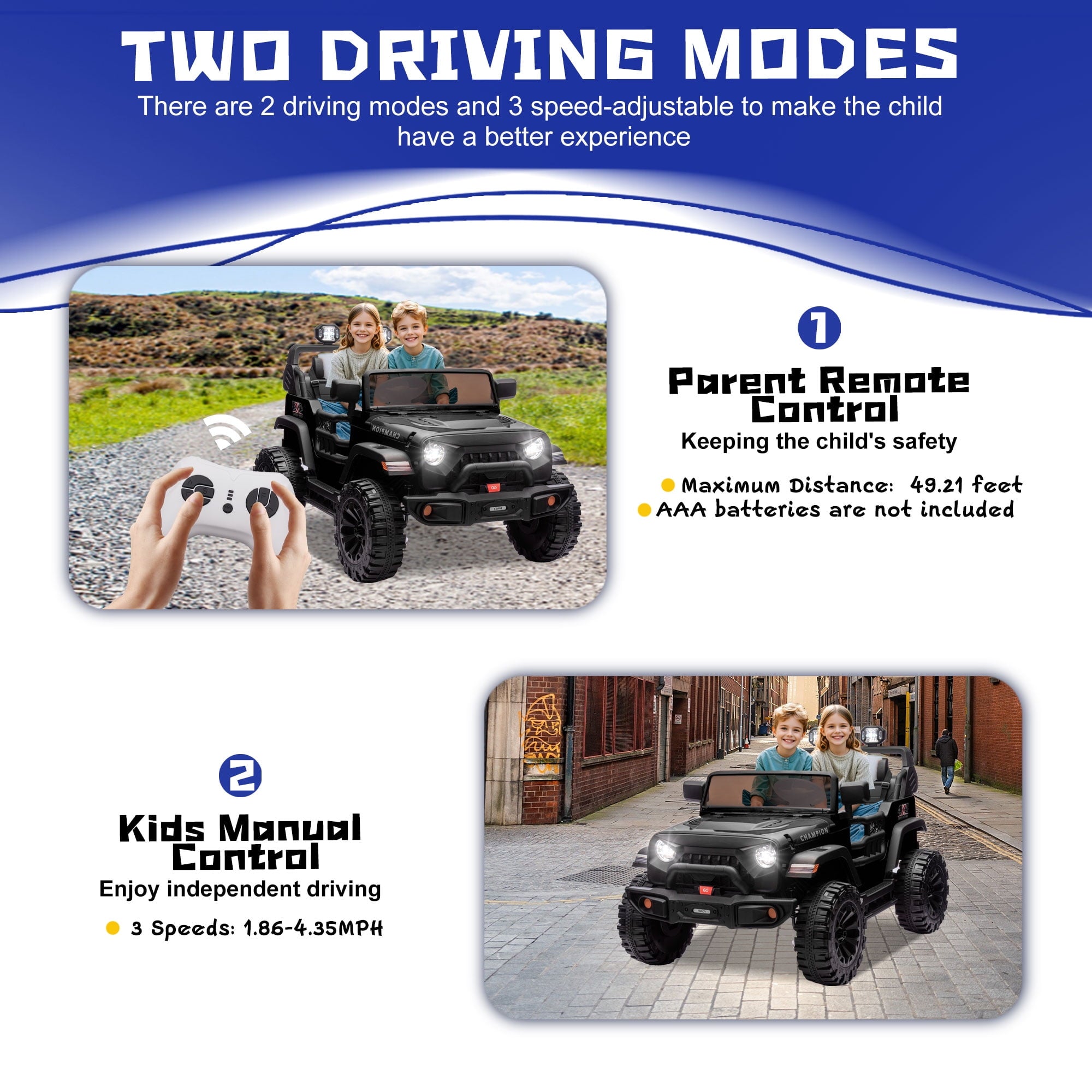Track Seven 24V Ride on Truck, 2 Seater Ride on Toy Car for Big Kids, 19.7" Large Wide Seat, 4WD Electric Truck Car with Music, Bluetooth, Light and Searchlight, Max Speed 4.35 mph, Black