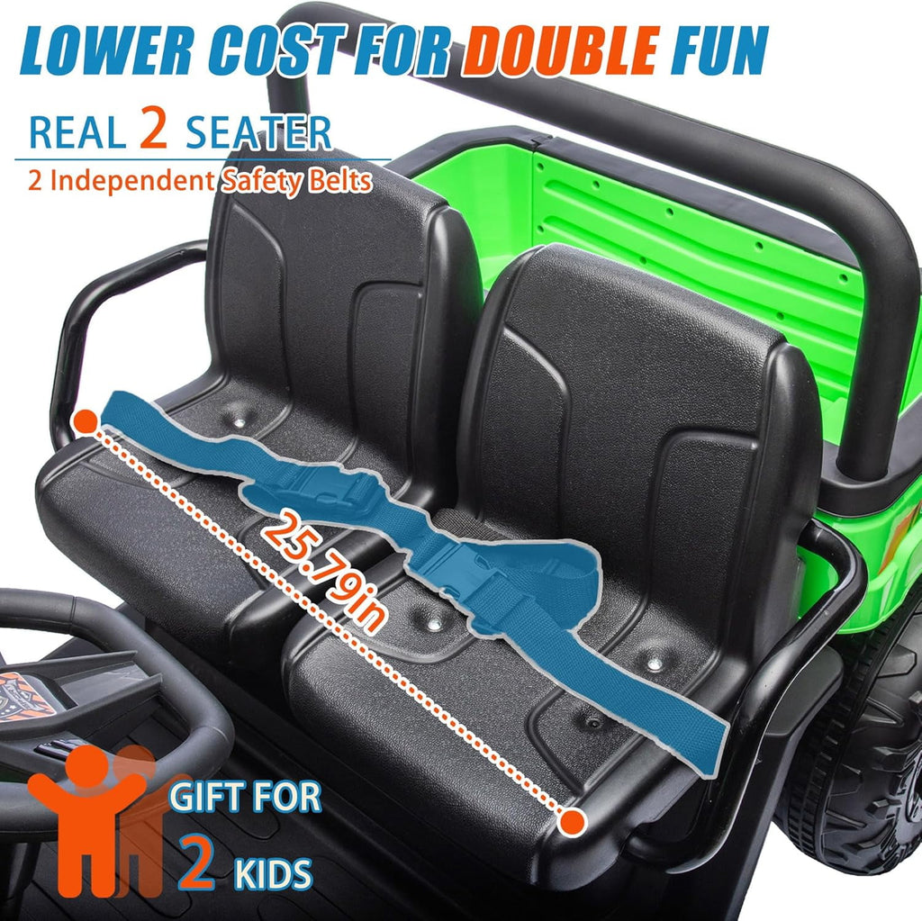 Track 7 24V 2 Seater Ride on Car, 25.79" Width Large Seat, 24V Ride On UTV w/Remote Control, Automatic Tipping Bucket, Bluetooth, Portable Handle, Electric Car Truck for Boys Girls Age 3+, Green